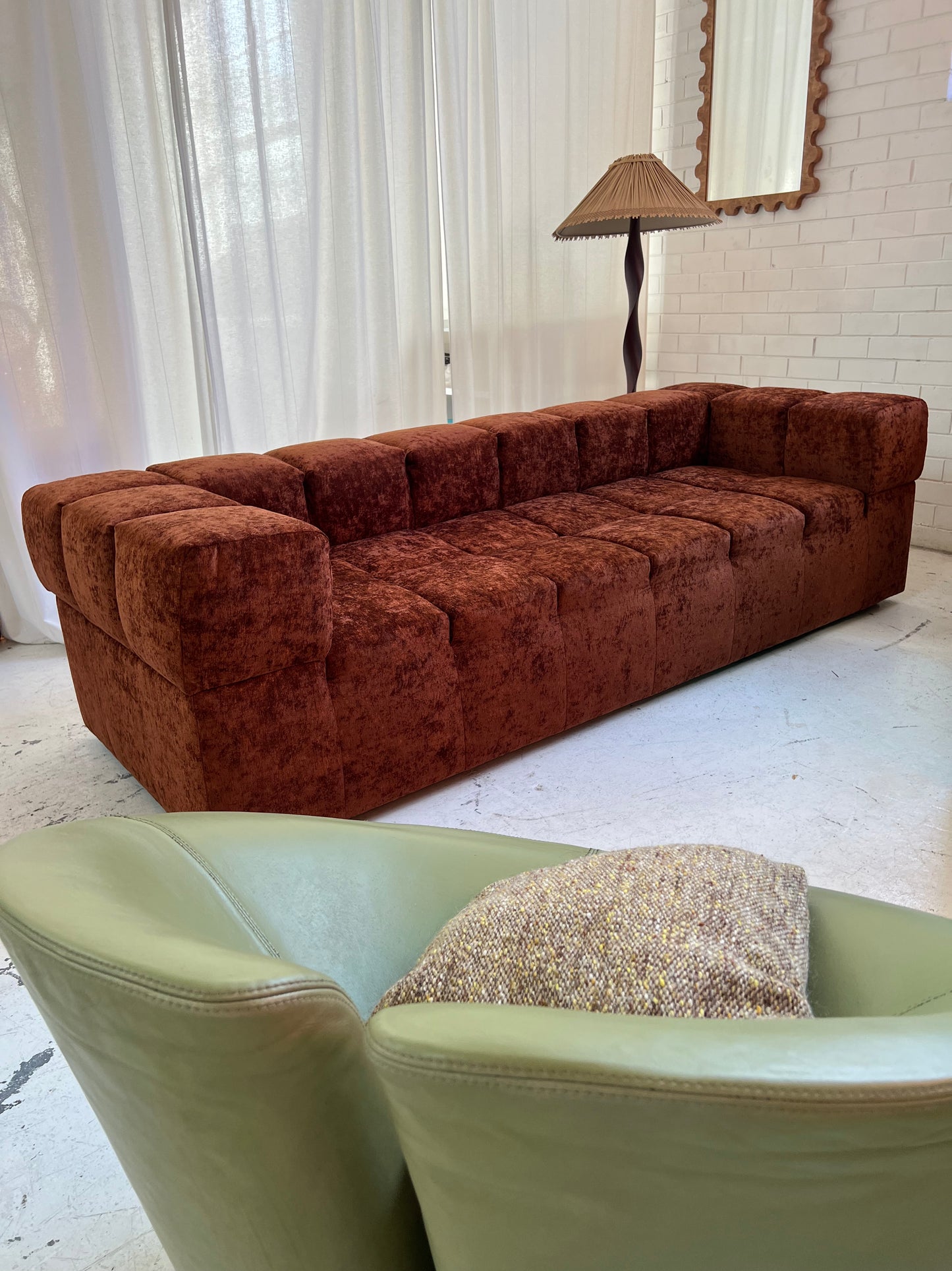 Custom Vintage Sculptural Burnt Copper Sofa