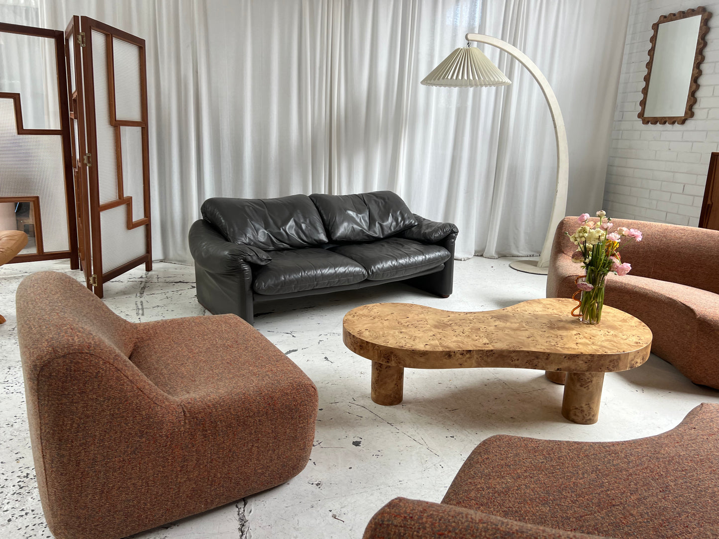 Cassina Maralunga Grey Leather Sofa by Vico Magistretti