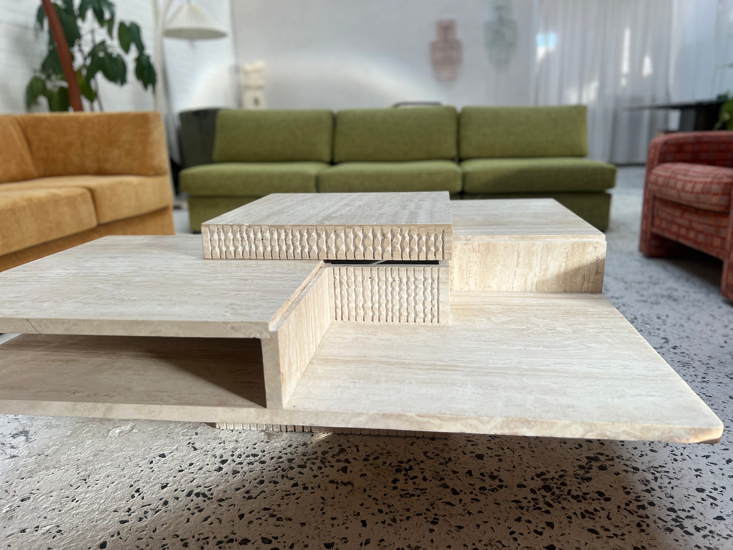 Sculptural Travertine Coffee Table