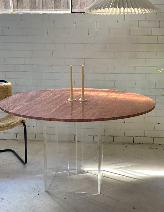 Custom “Floating” Lucite Travertine Table