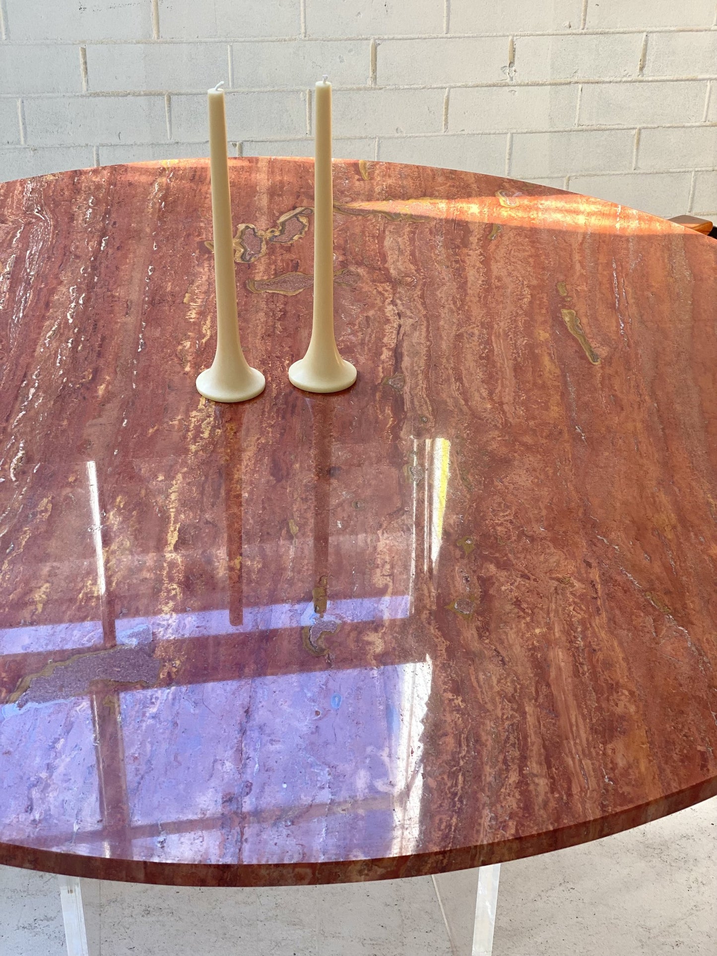 Custom “Floating” Lucite Travertine Table