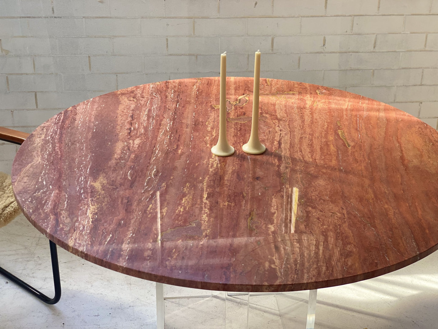 Custom “Floating” Lucite Travertine Table