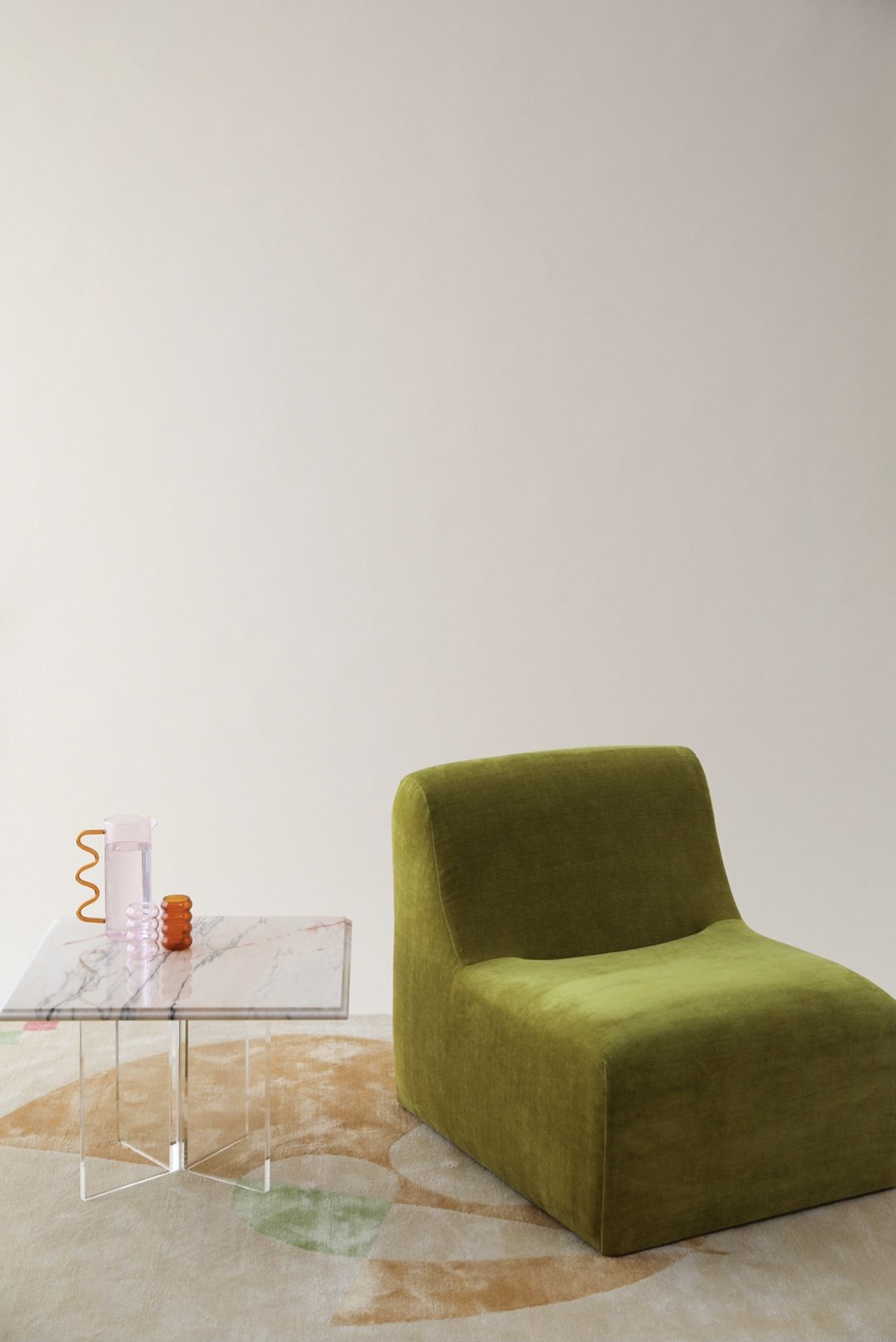 Floating Pink Marble Lucite Side Table