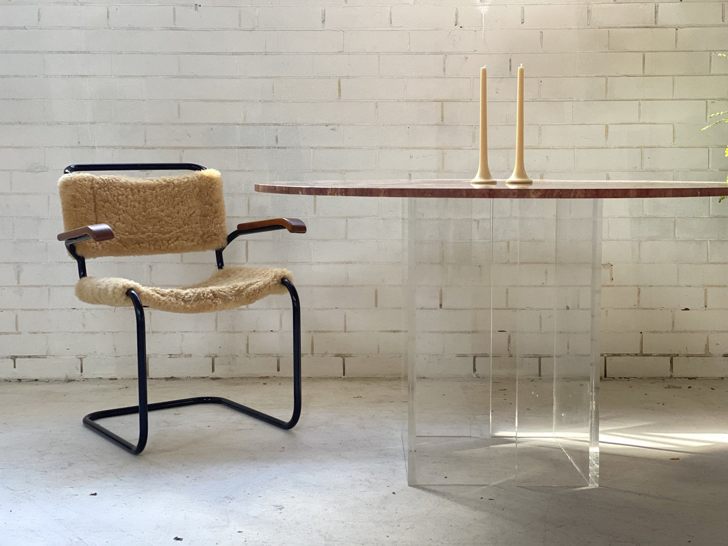 Custom “Floating” Lucite Travertine Table