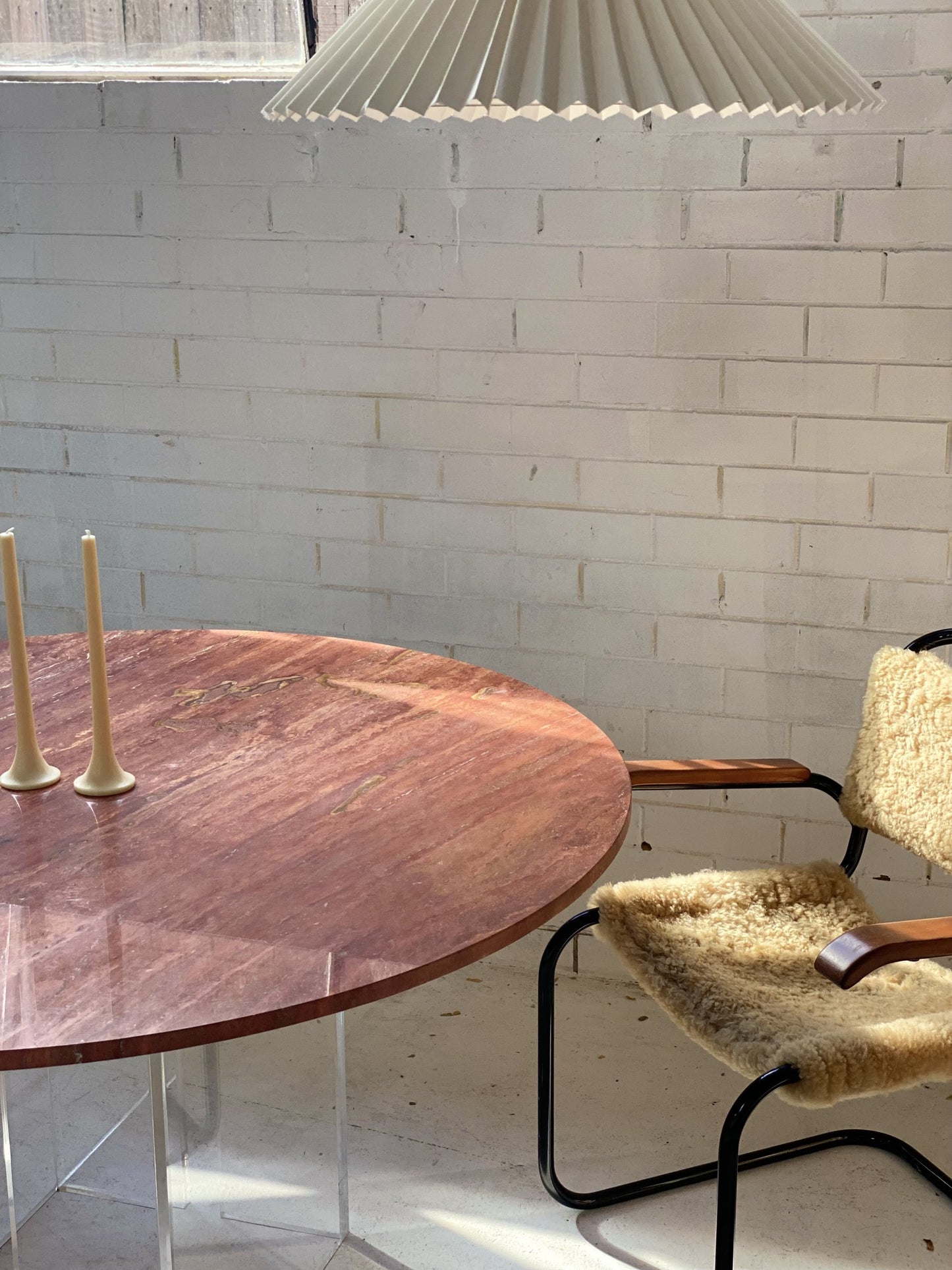 Custom “Floating” Lucite Travertine Table