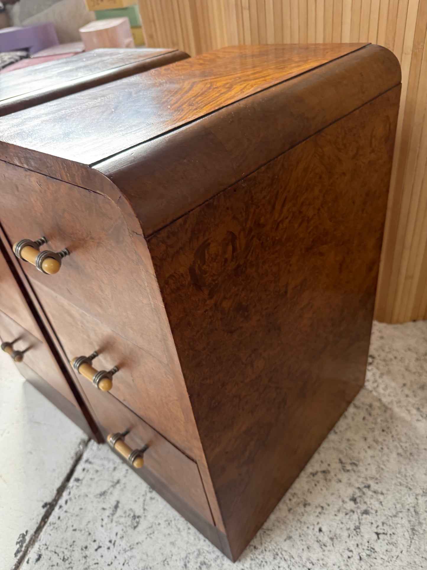 Vintage Burl Wood Bedside Tables - Pair