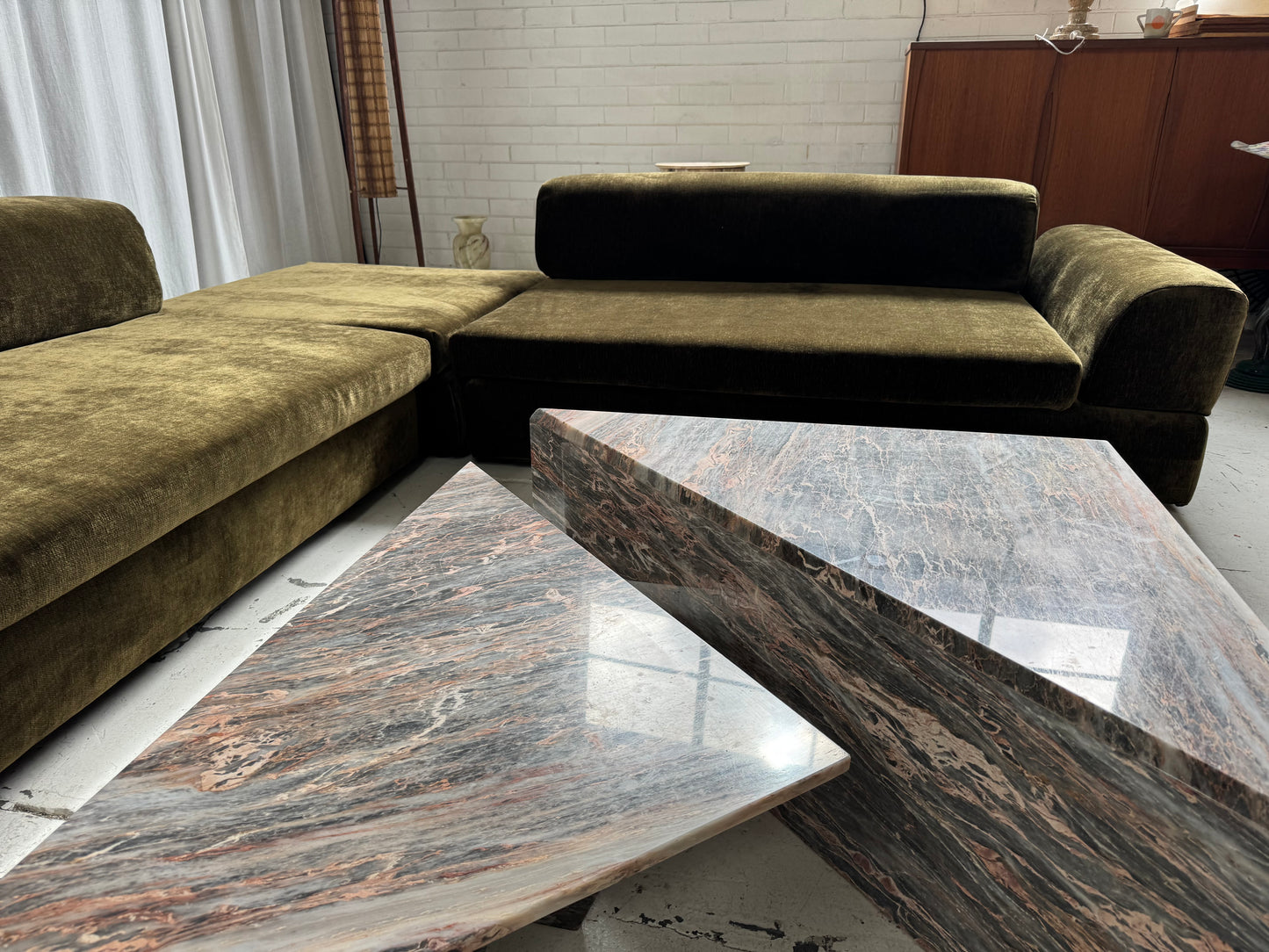 Custom Large Modular Sofa - Bark Velvet