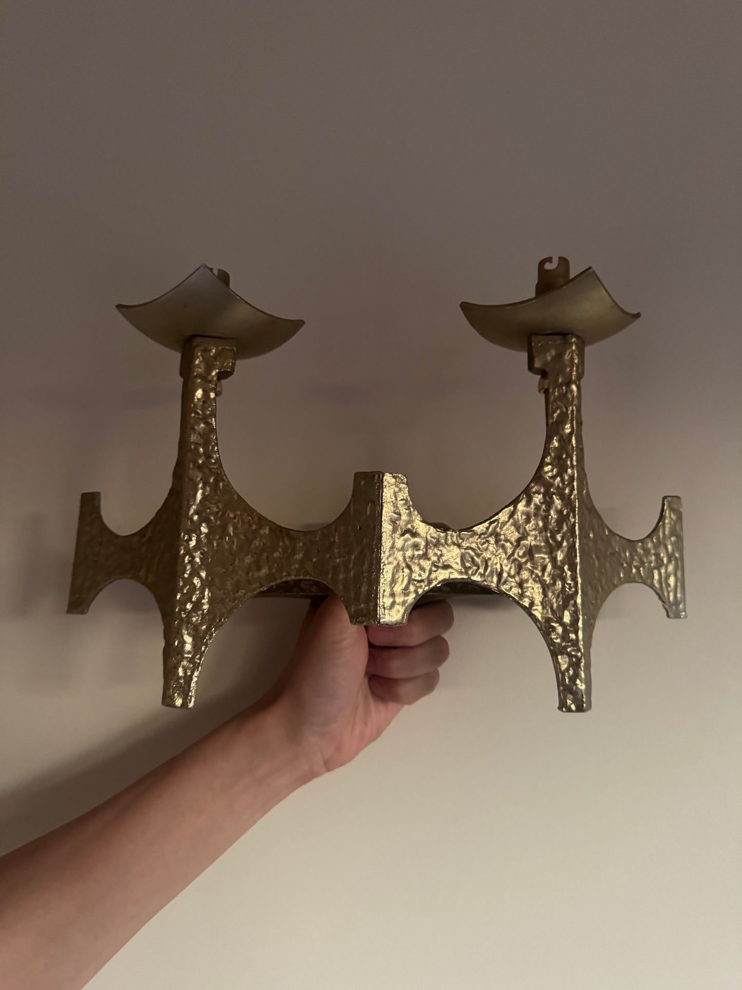 Brutalist Brass Sconces by Moe Bridge