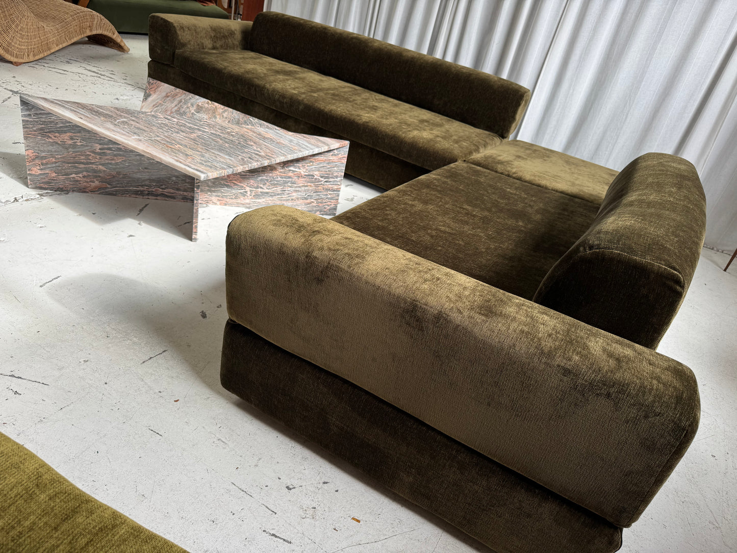 Custom Large Modular Sofa - Bark Velvet