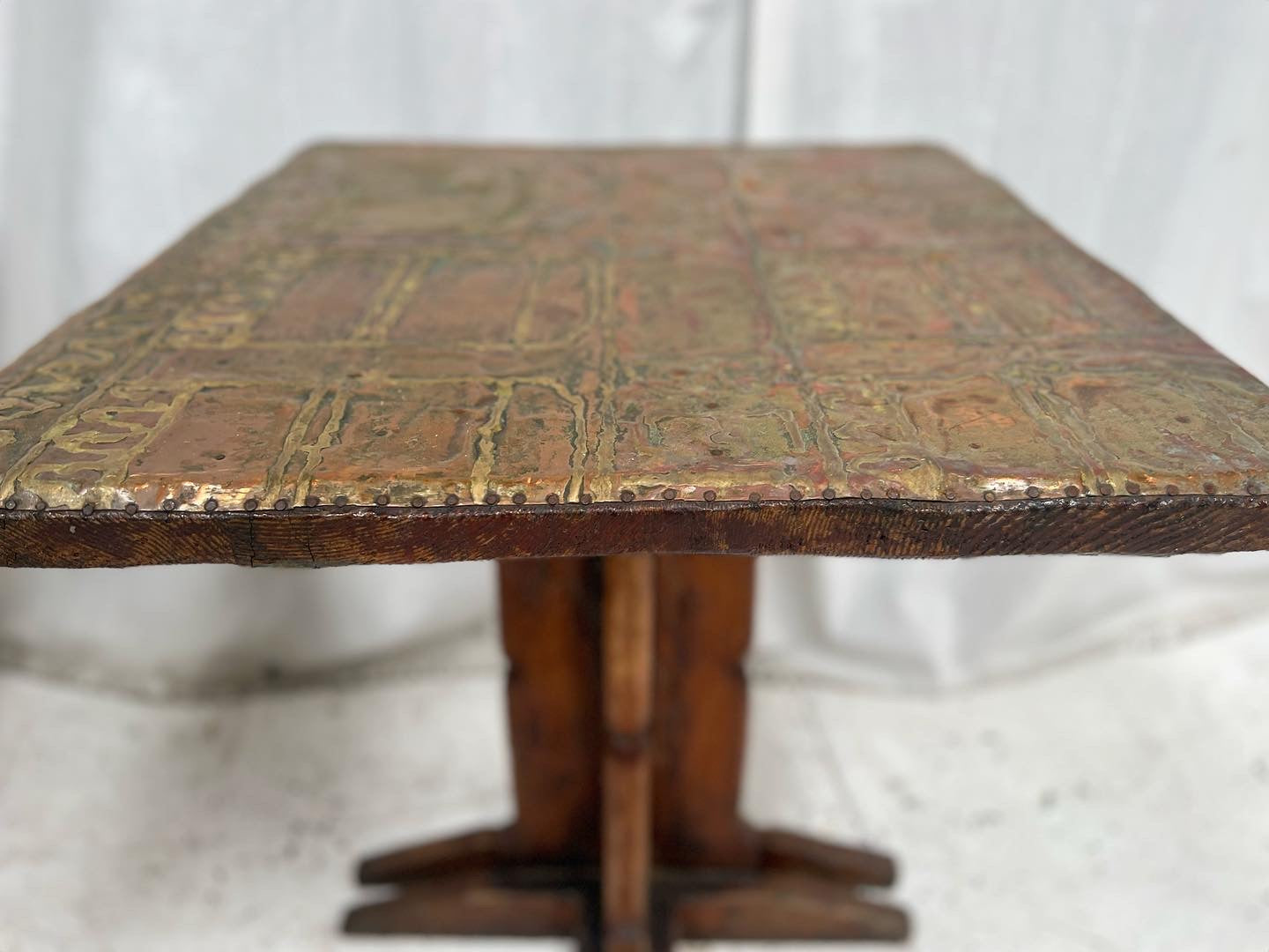 Vintage Copper & Brass Brutalist Table