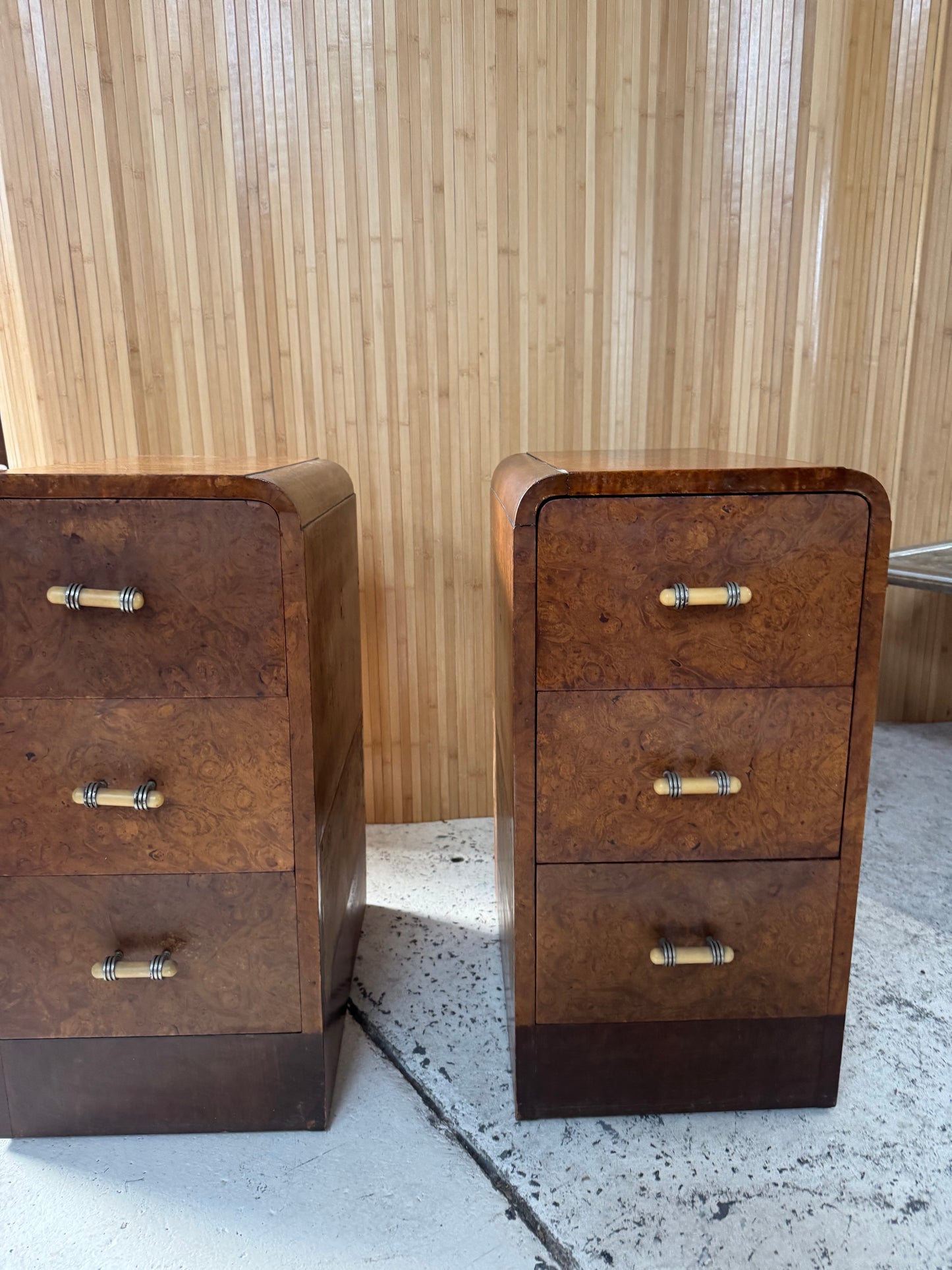 Vintage Burl Wood Bedside Tables - Pair