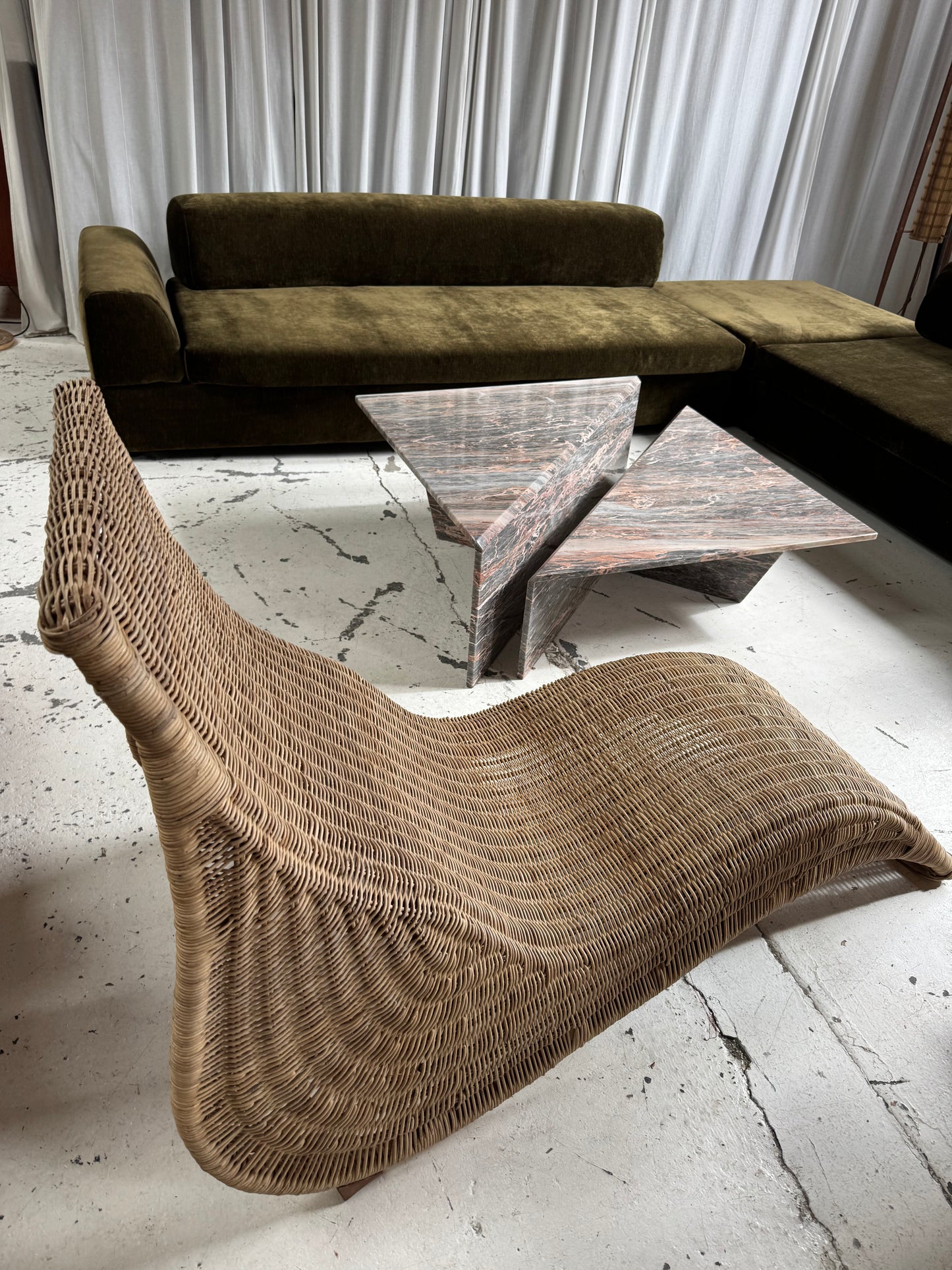 Two Piece Sculptural Marble Triangle Coffee Table Set