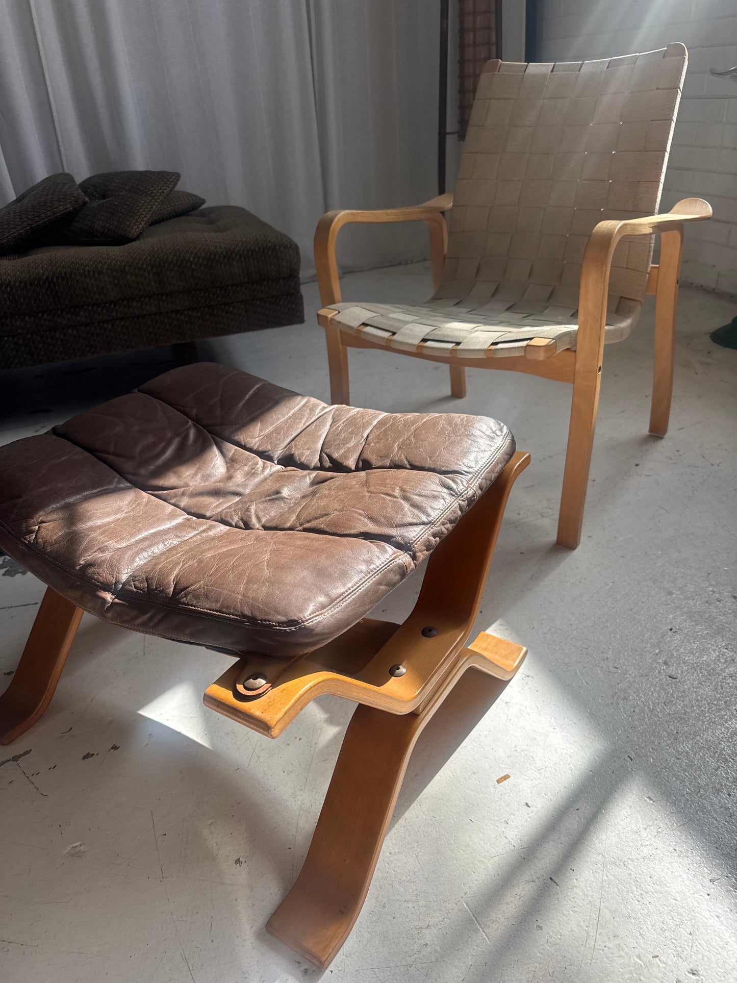 Mid Century Leather Ottoman
