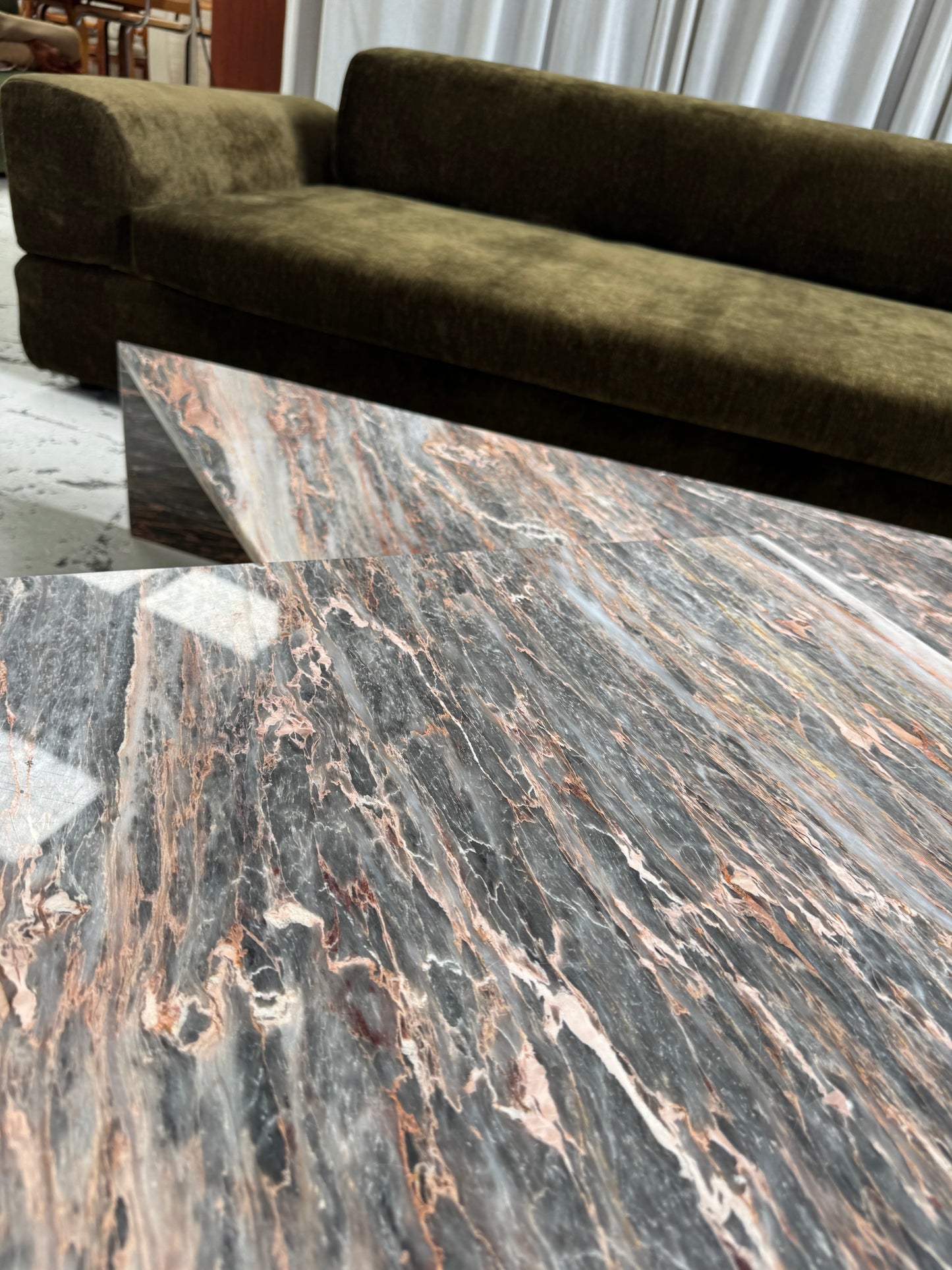 Two Piece Sculptural Marble Triangle Coffee Table Set