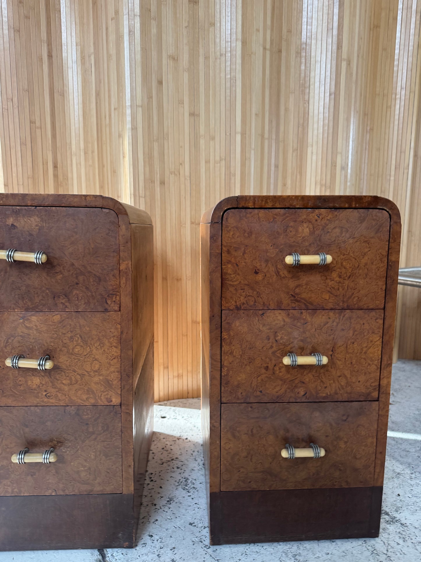 Vintage Burl Wood Bedside Tables - Pair