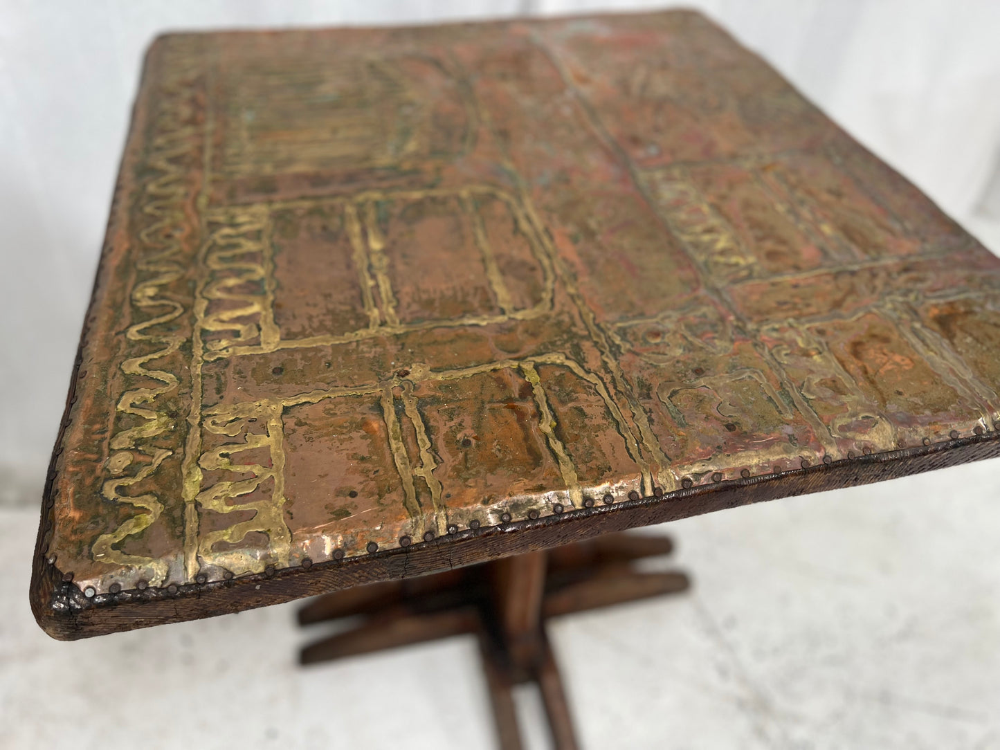 Vintage Copper & Brass Brutalist Table