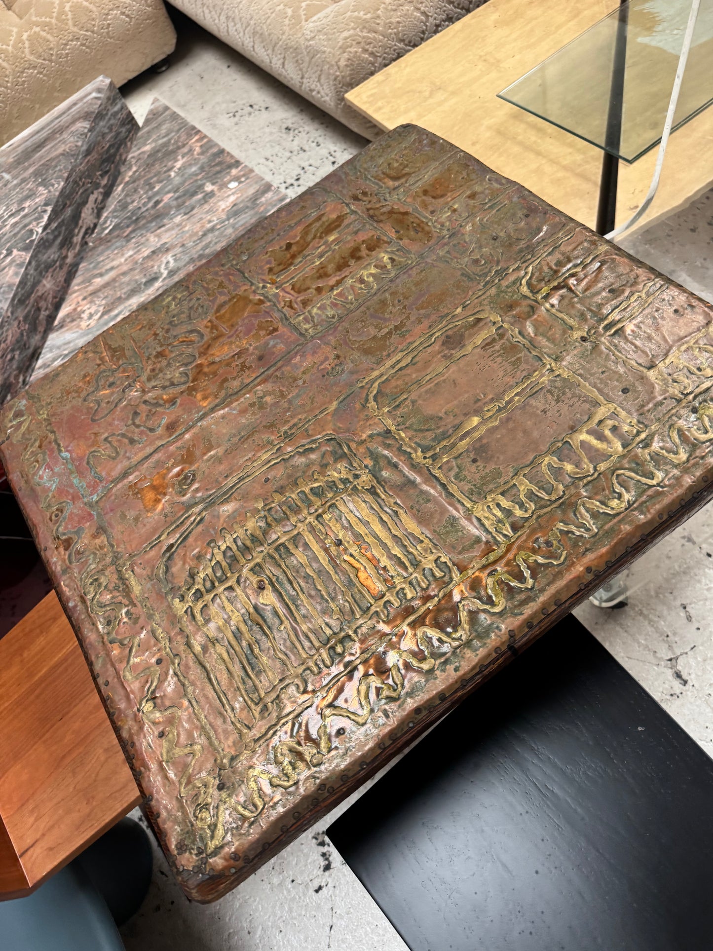 Vintage Copper & Brass Brutalist Table