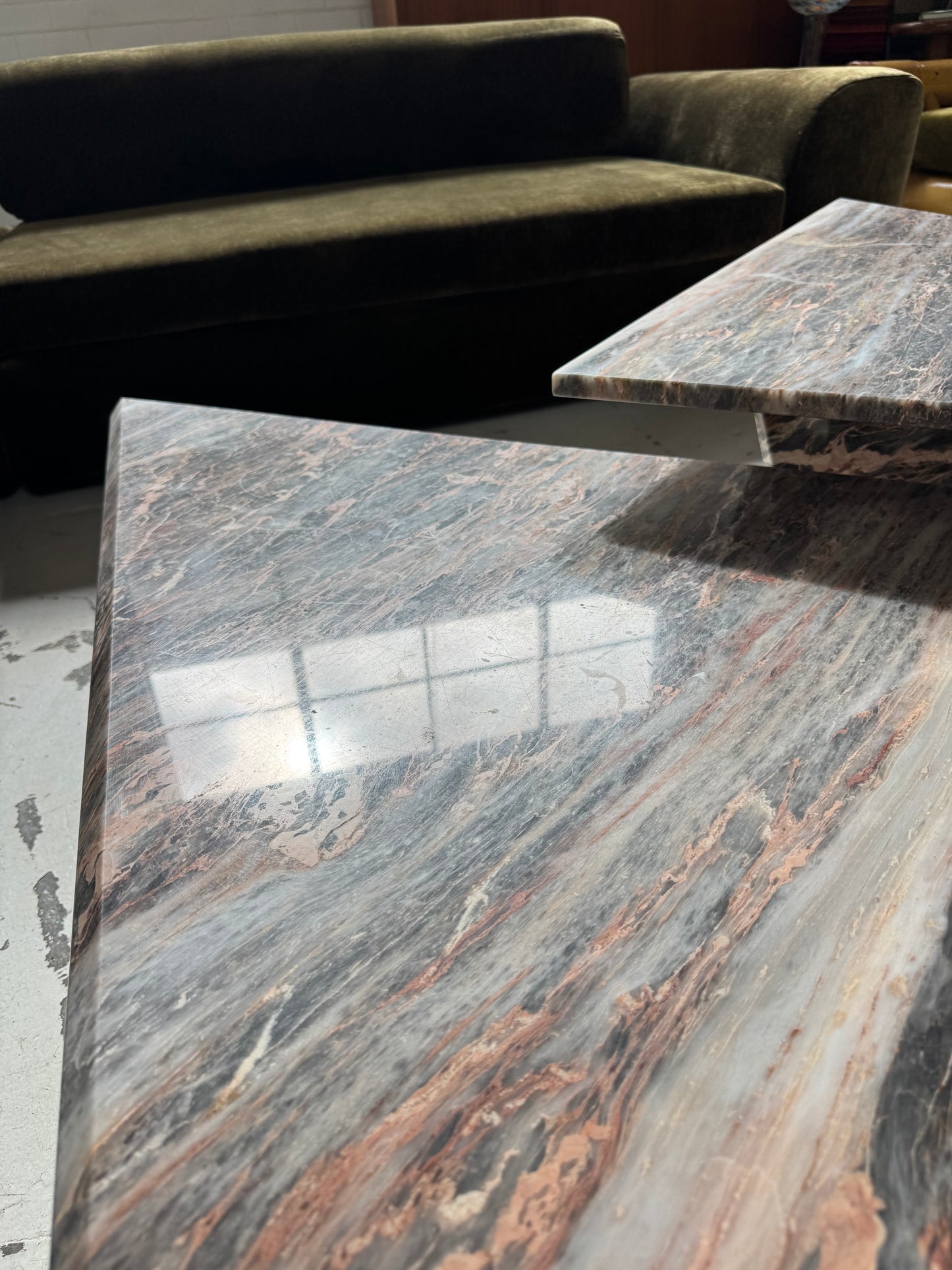 Two Piece Sculptural Marble Triangle Coffee Table Set