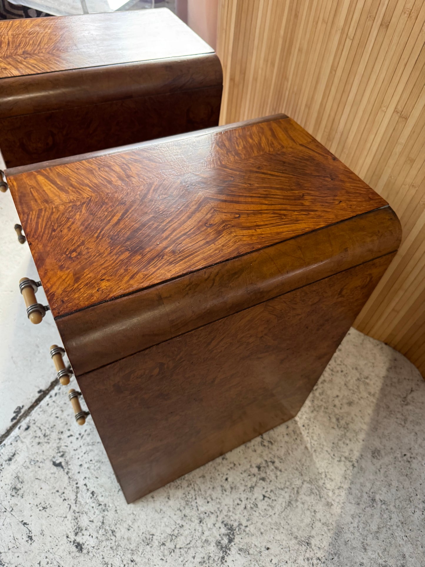 Vintage Burl Wood Bedside Tables - Pair