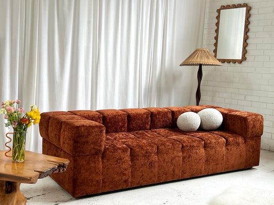 Custom Vintage Sculptural Burnt Copper Sofa