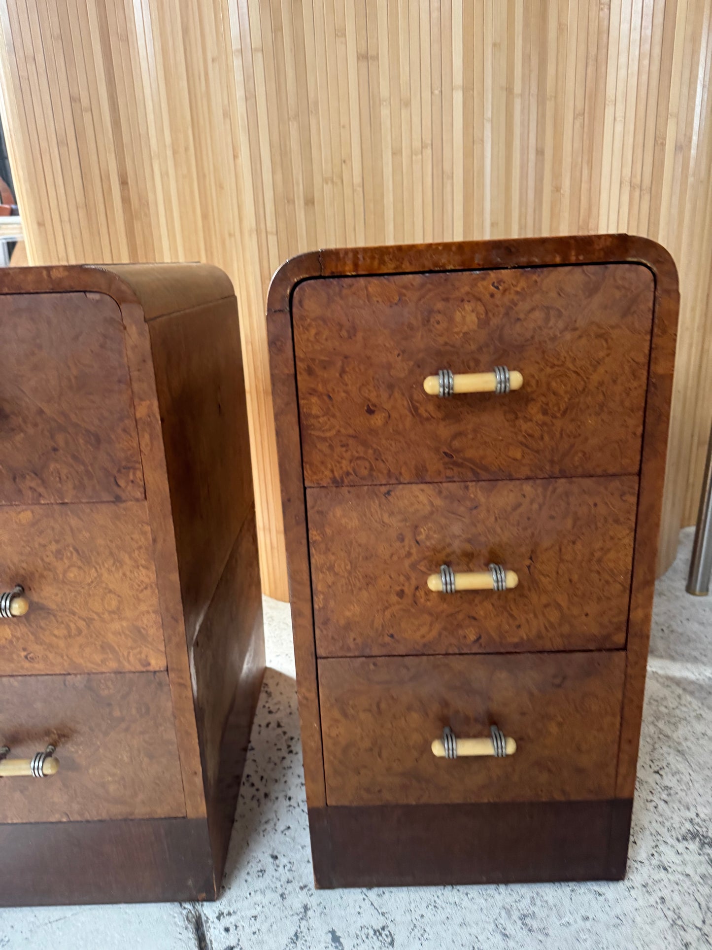 Vintage Burl Wood Bedside Tables - Pair