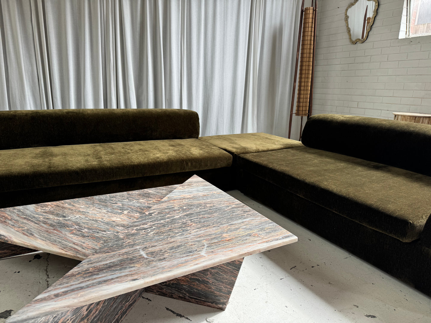Custom Large Modular Sofa - Bark Velvet