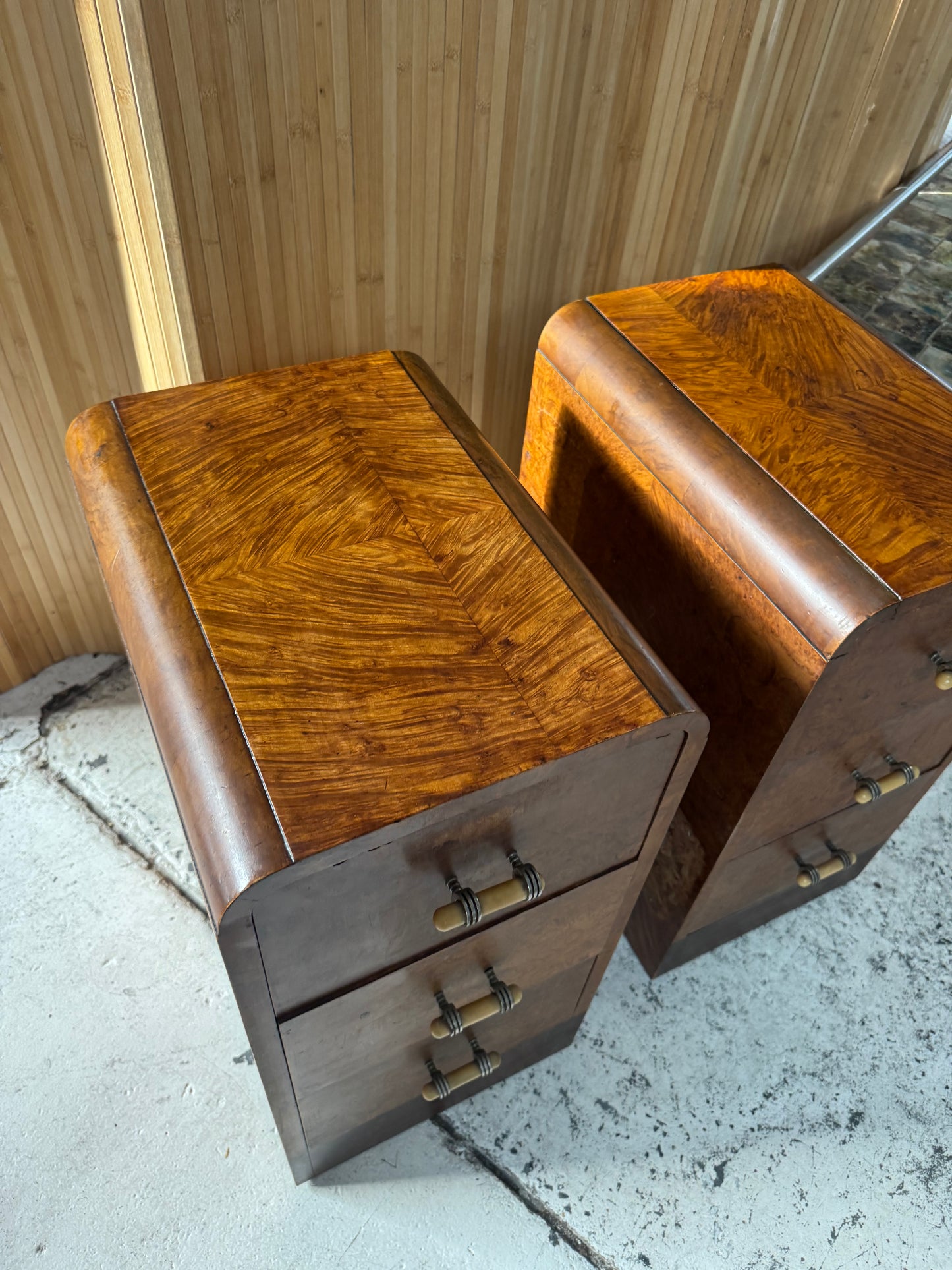 Vintage Burl Wood Bedside Tables - Pair