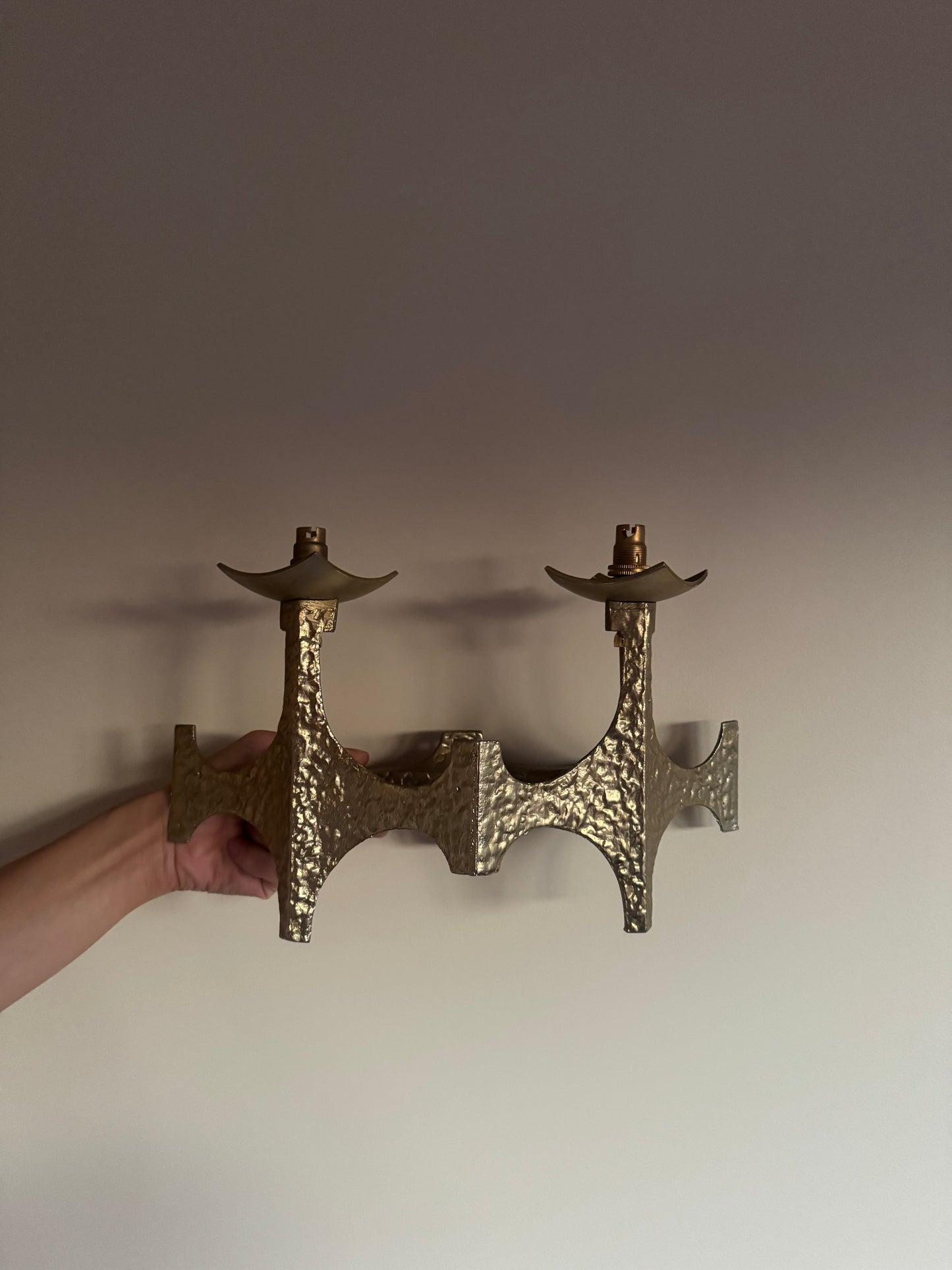 Brutalist Brass Sconces by Moe Bridge
