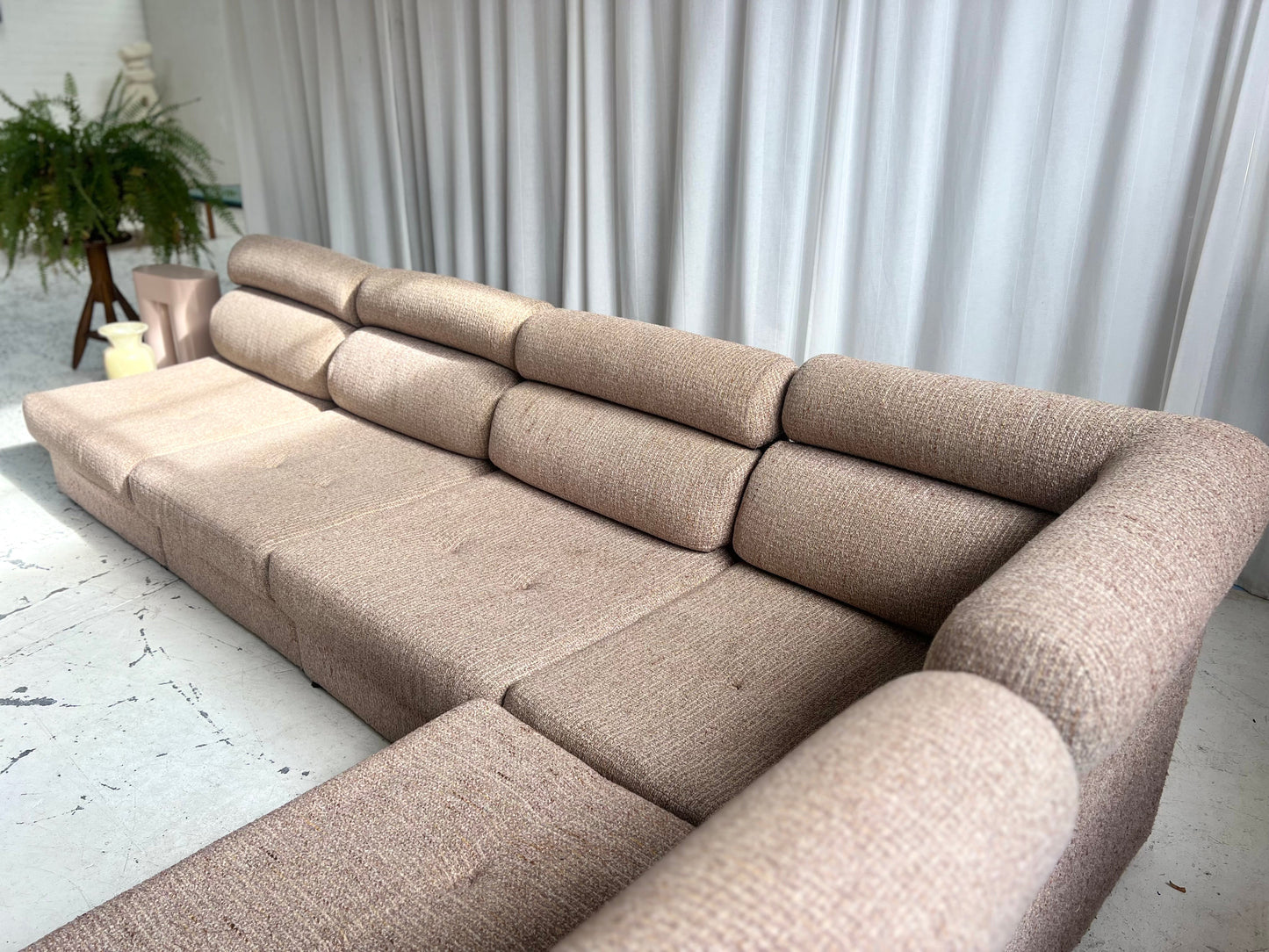 Vintage Pink/Beige Tweed Boucle Modular Sofa Set