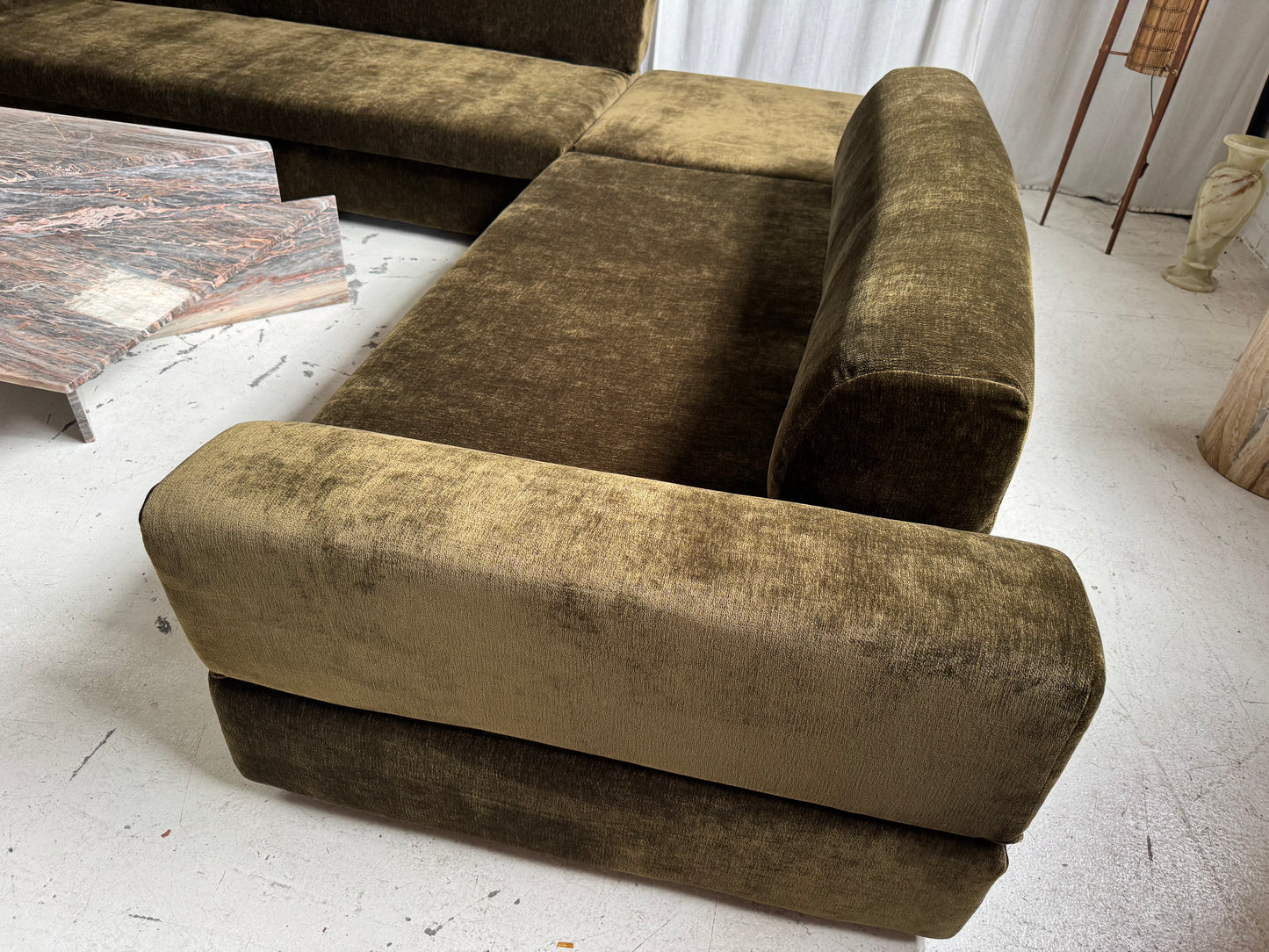 Custom Large Modular Sofa - Bark Velvet