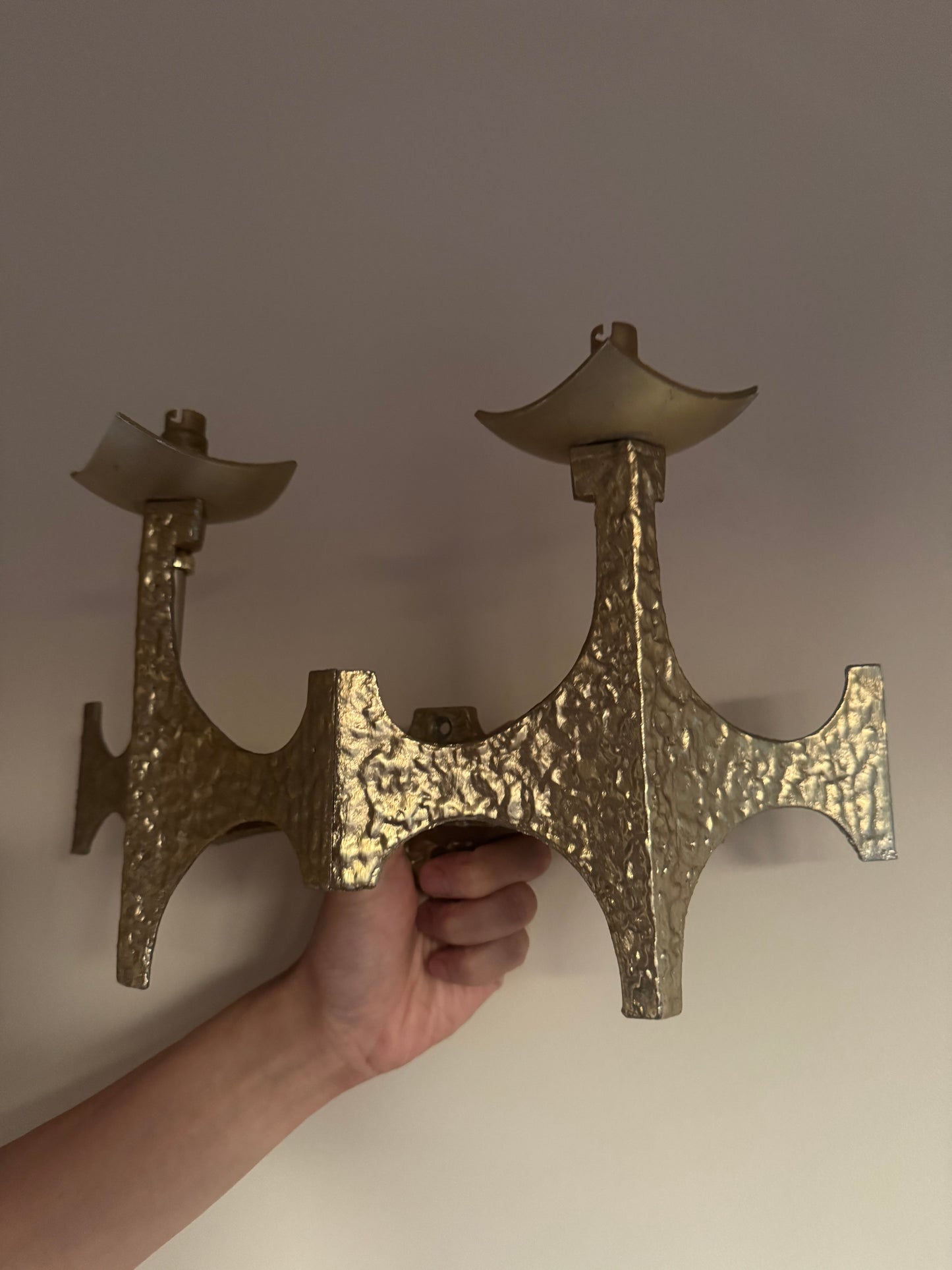 Brutalist Brass Sconces by Moe Bridge