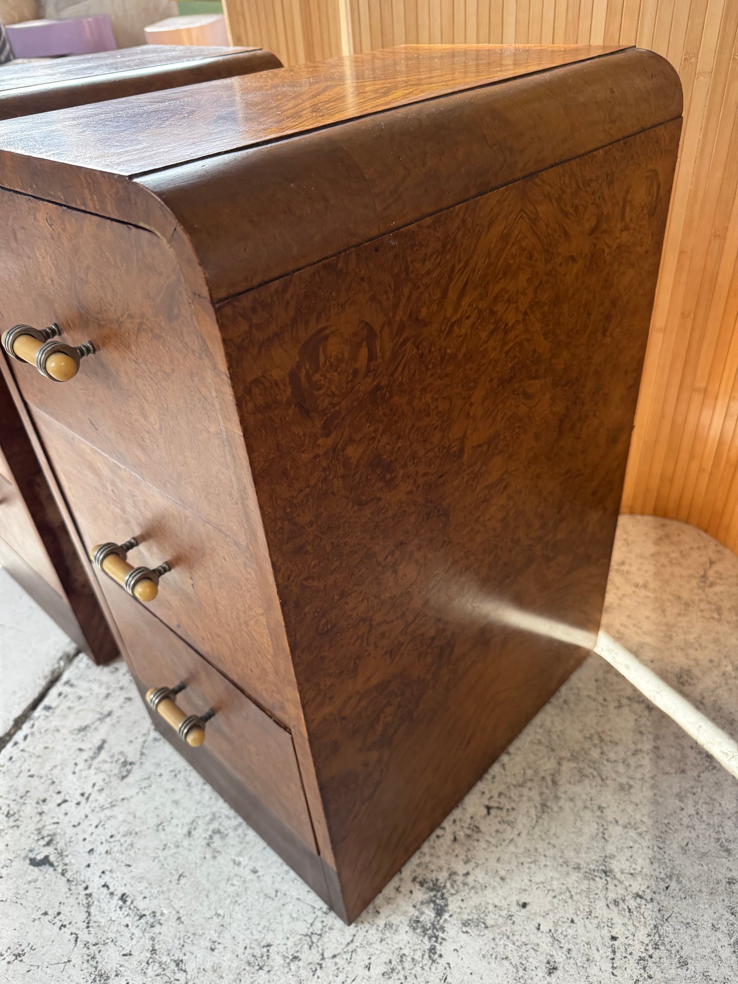 Vintage Burl Wood Bedside Tables - Pair