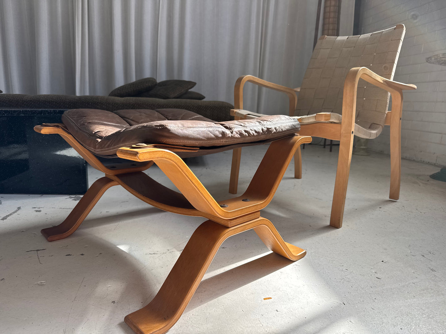 Mid Century Leather Ottoman