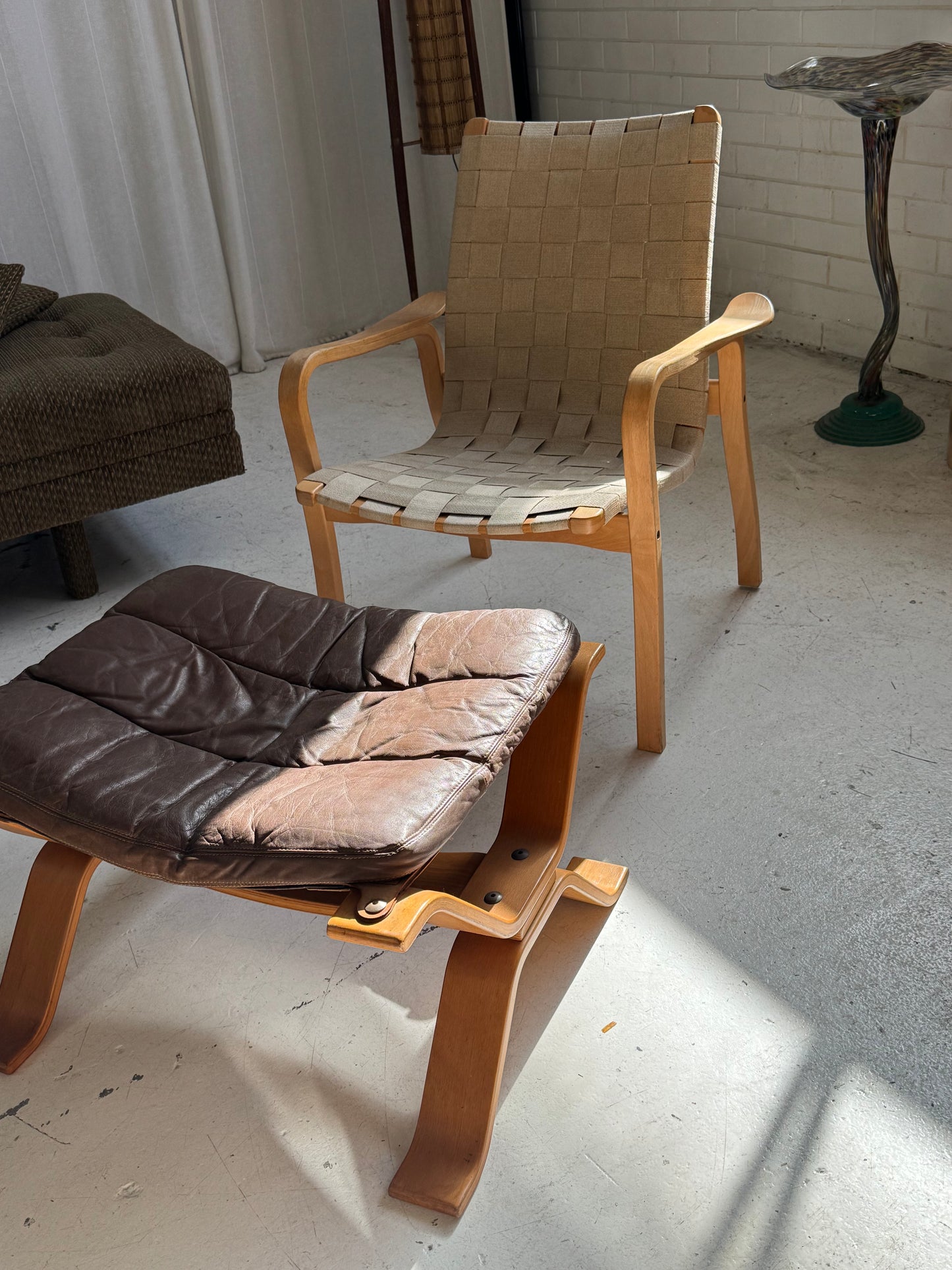 Mid Century Leather Ottoman