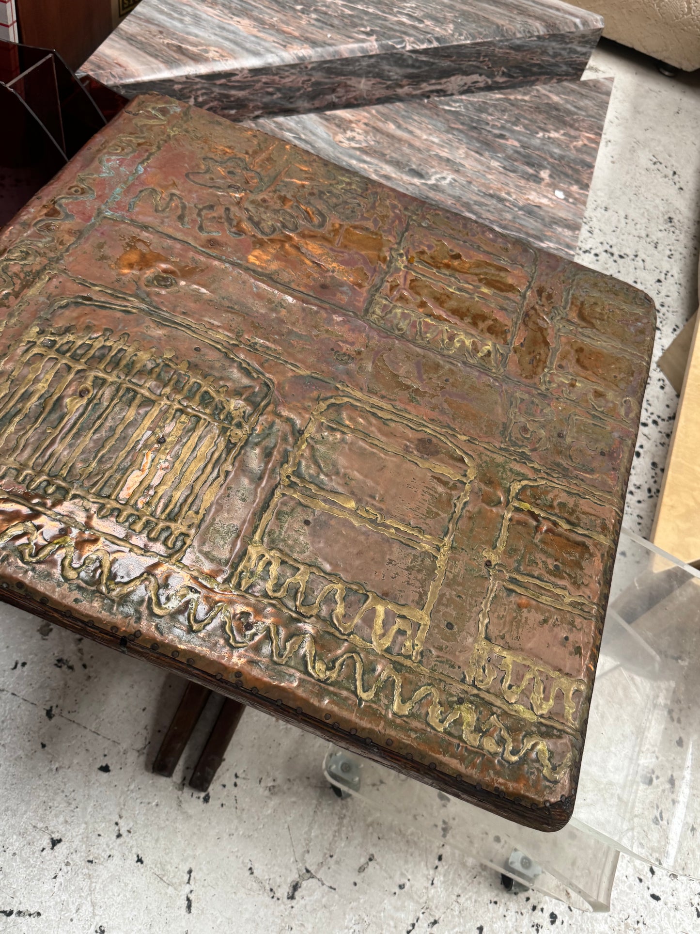 Vintage Copper & Brass Brutalist Table