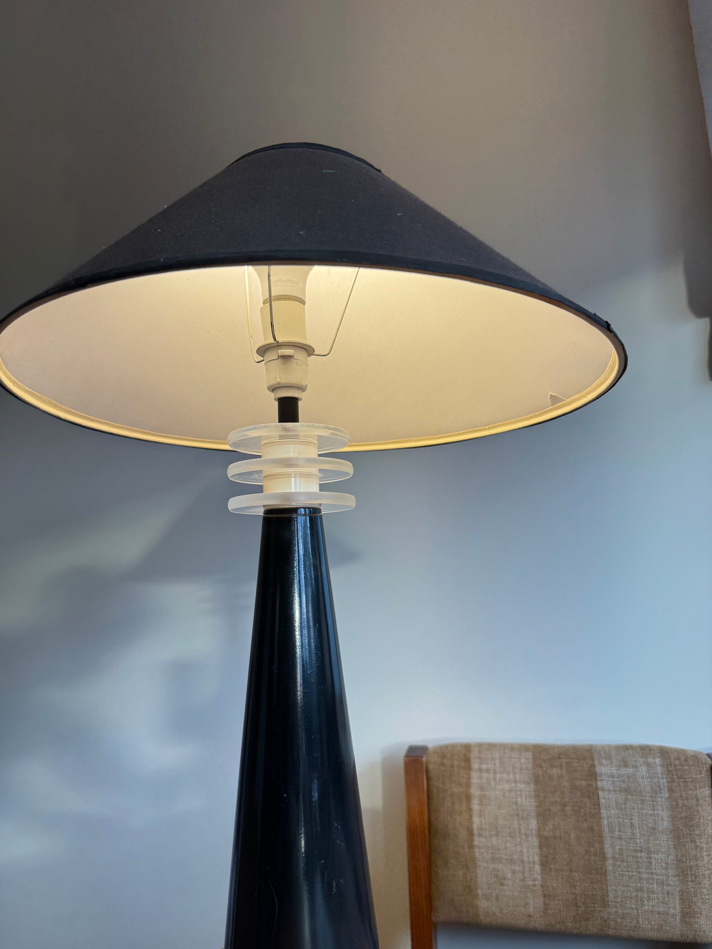 Vintage Lucite Black Ceramic Lamp