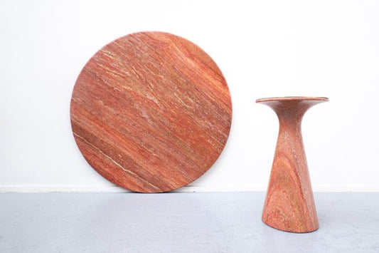 Red Travertine Dining Table by Angelo Mangiarotti, Italy, 1970s