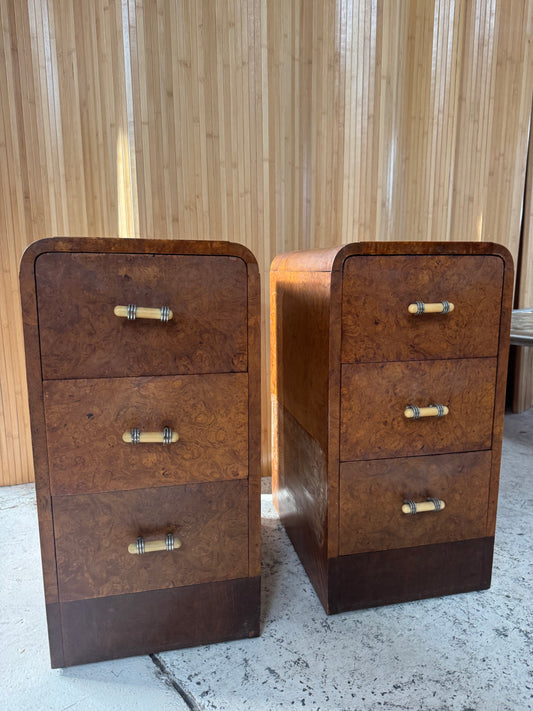 Vintage Burl Wood Bedside Tables - Pair