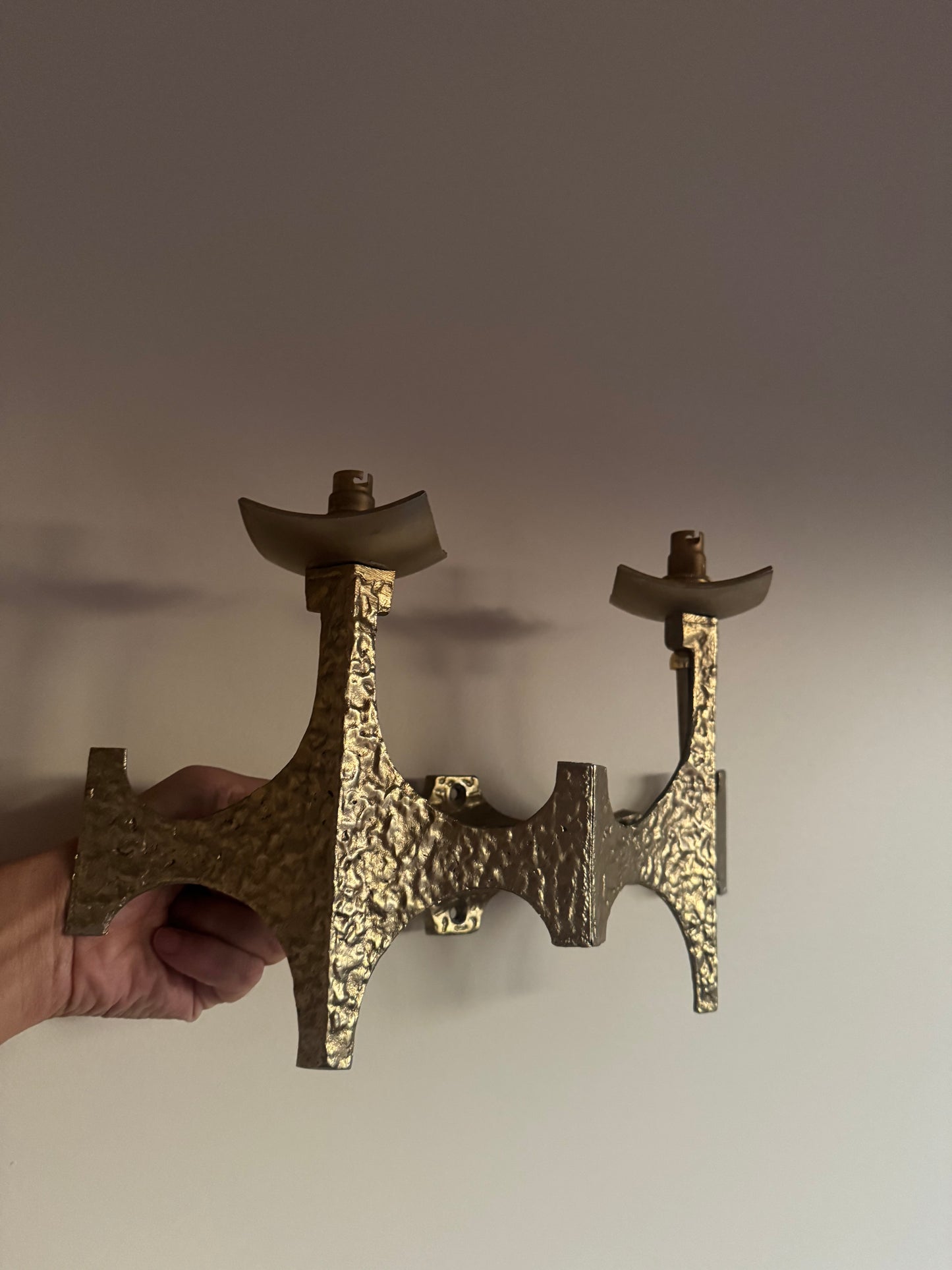 Brutalist Brass Sconces by Moe Bridge