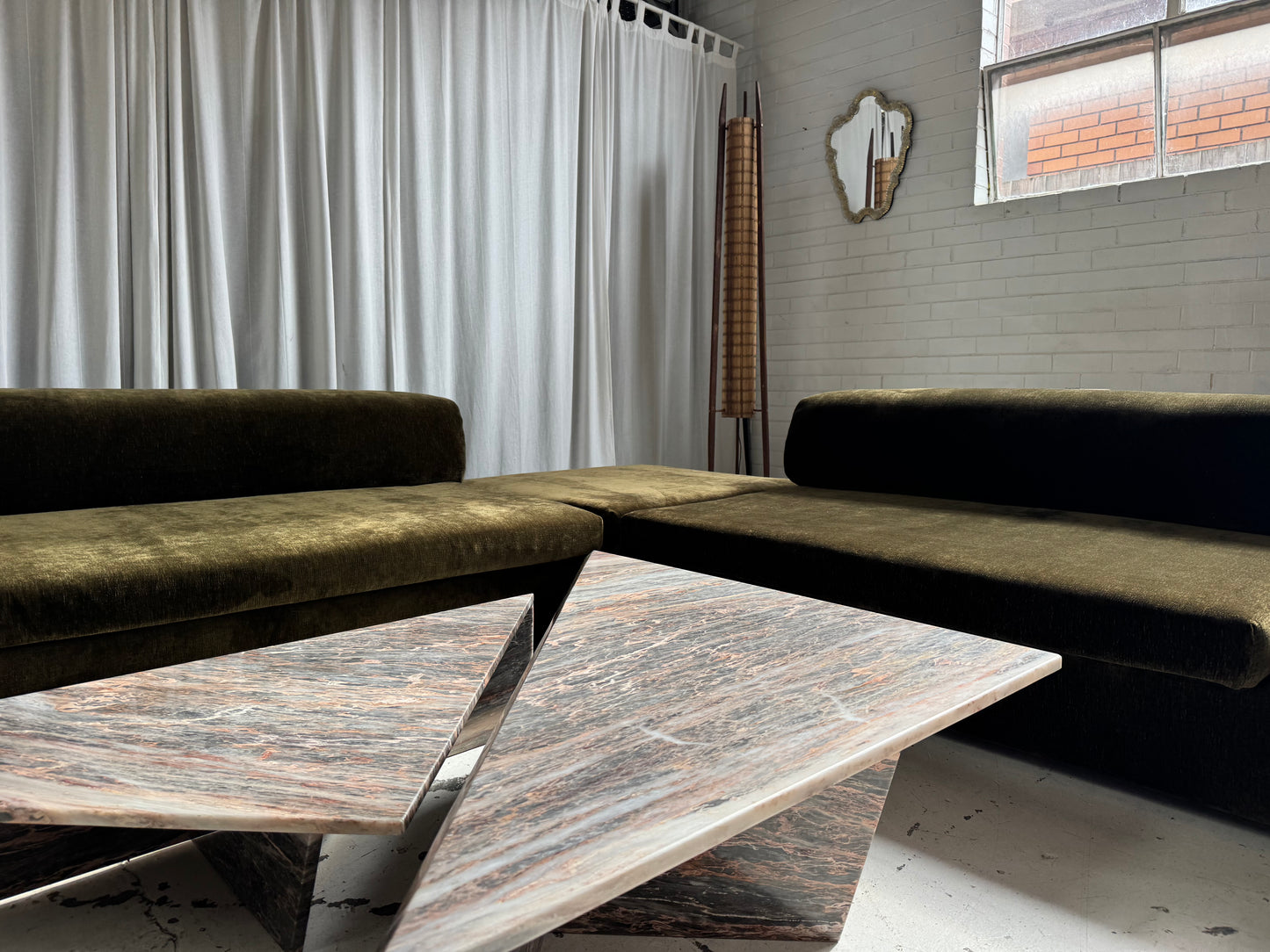 Custom Large Modular Sofa - Bark Velvet