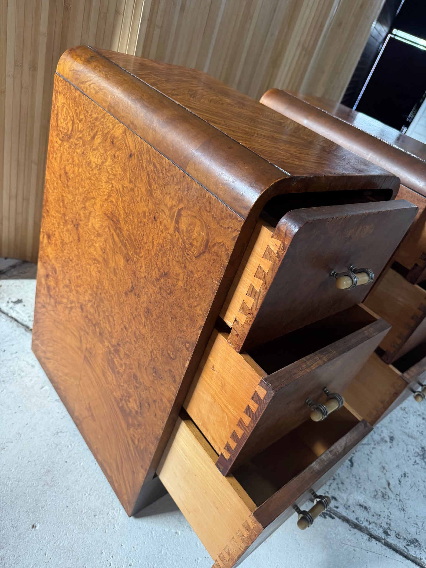 Vintage Burl Wood Bedside Tables - Pair