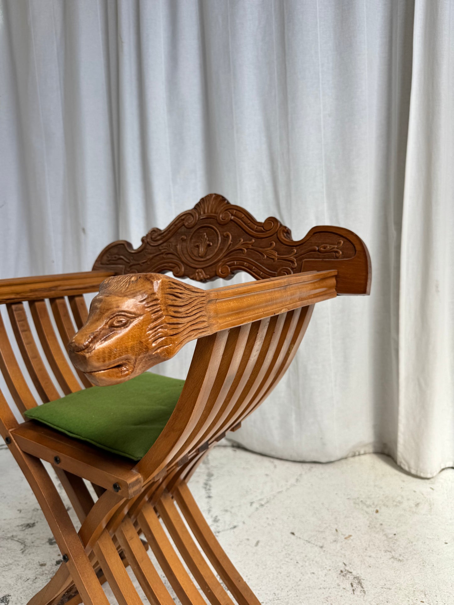 Vintage Savonarola Lion Head Folding Chess Table/Chairs Set
