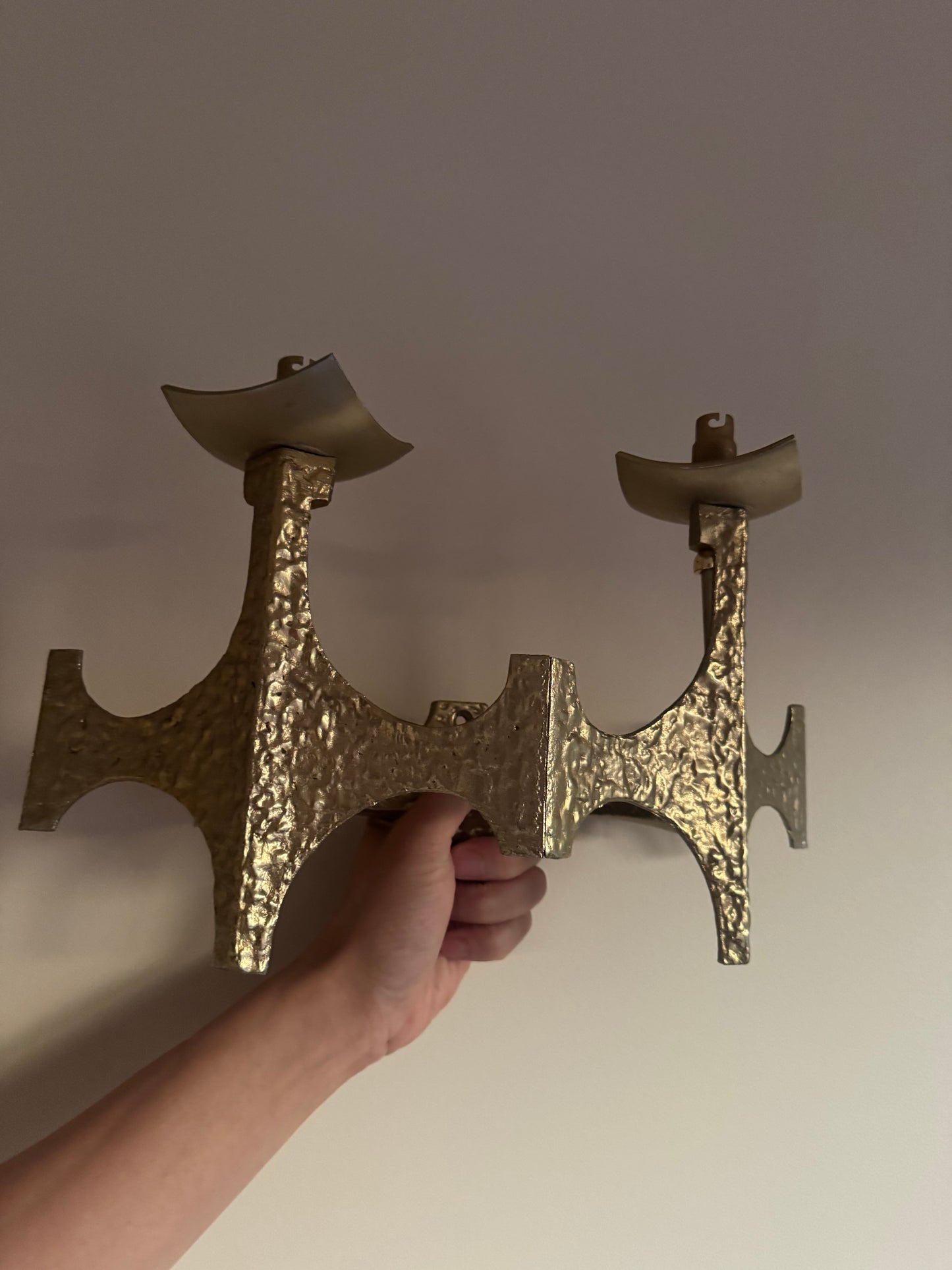 Brutalist Brass Sconces by Moe Bridge