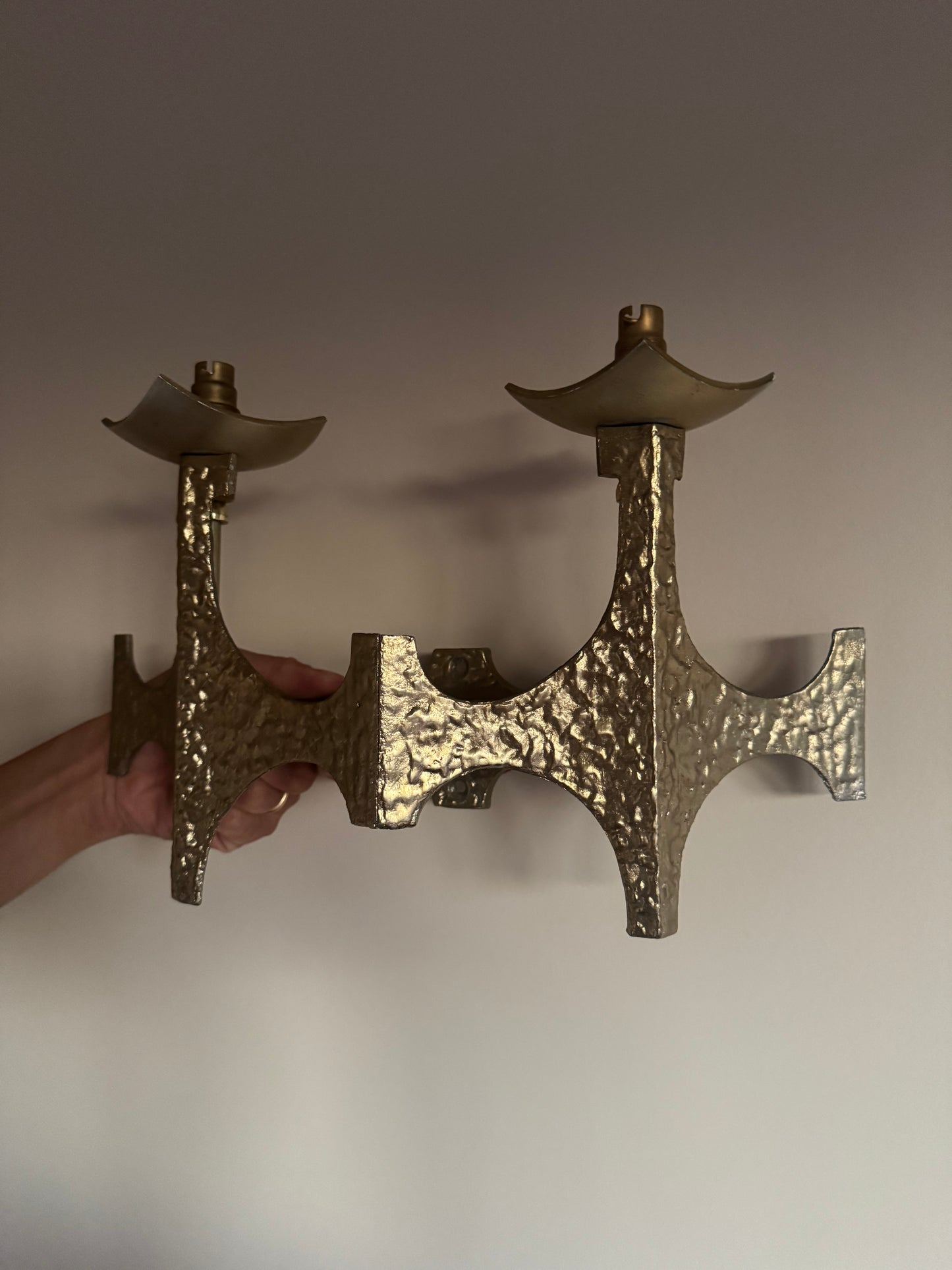 Brutalist Brass Sconces by Moe Bridge