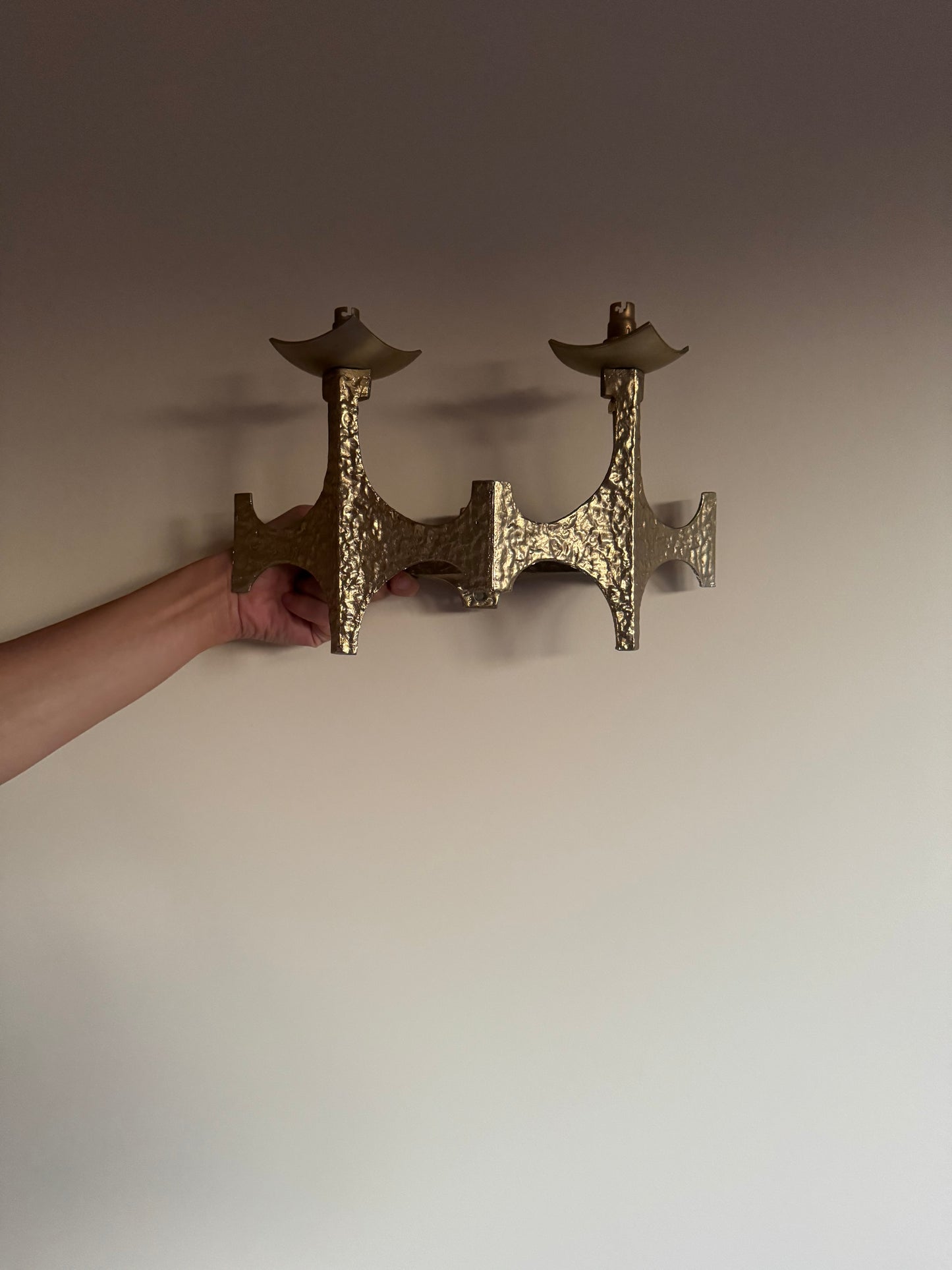 Brutalist Brass Sconces by Moe Bridge