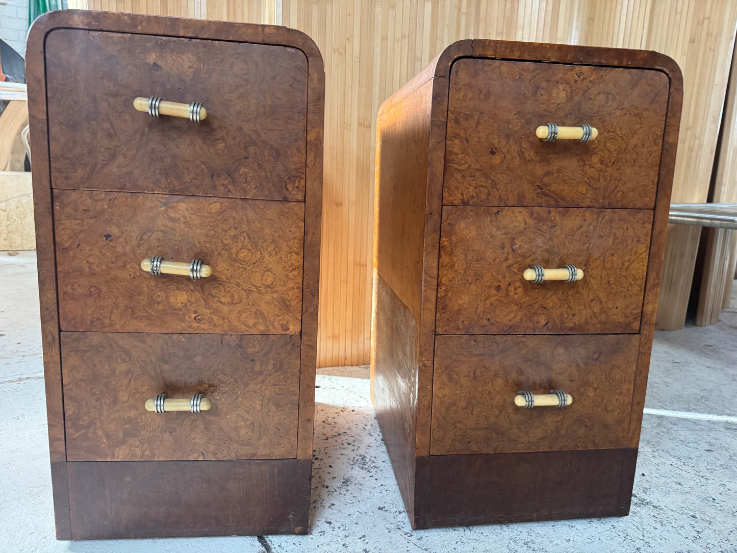 Vintage Burl Wood Bedside Tables - Pair