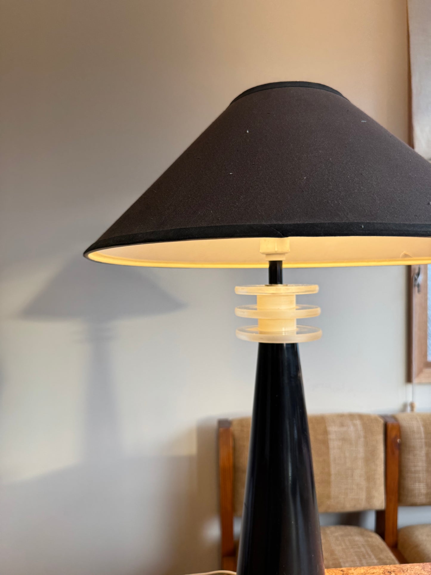 Vintage Lucite Black Ceramic Lamp