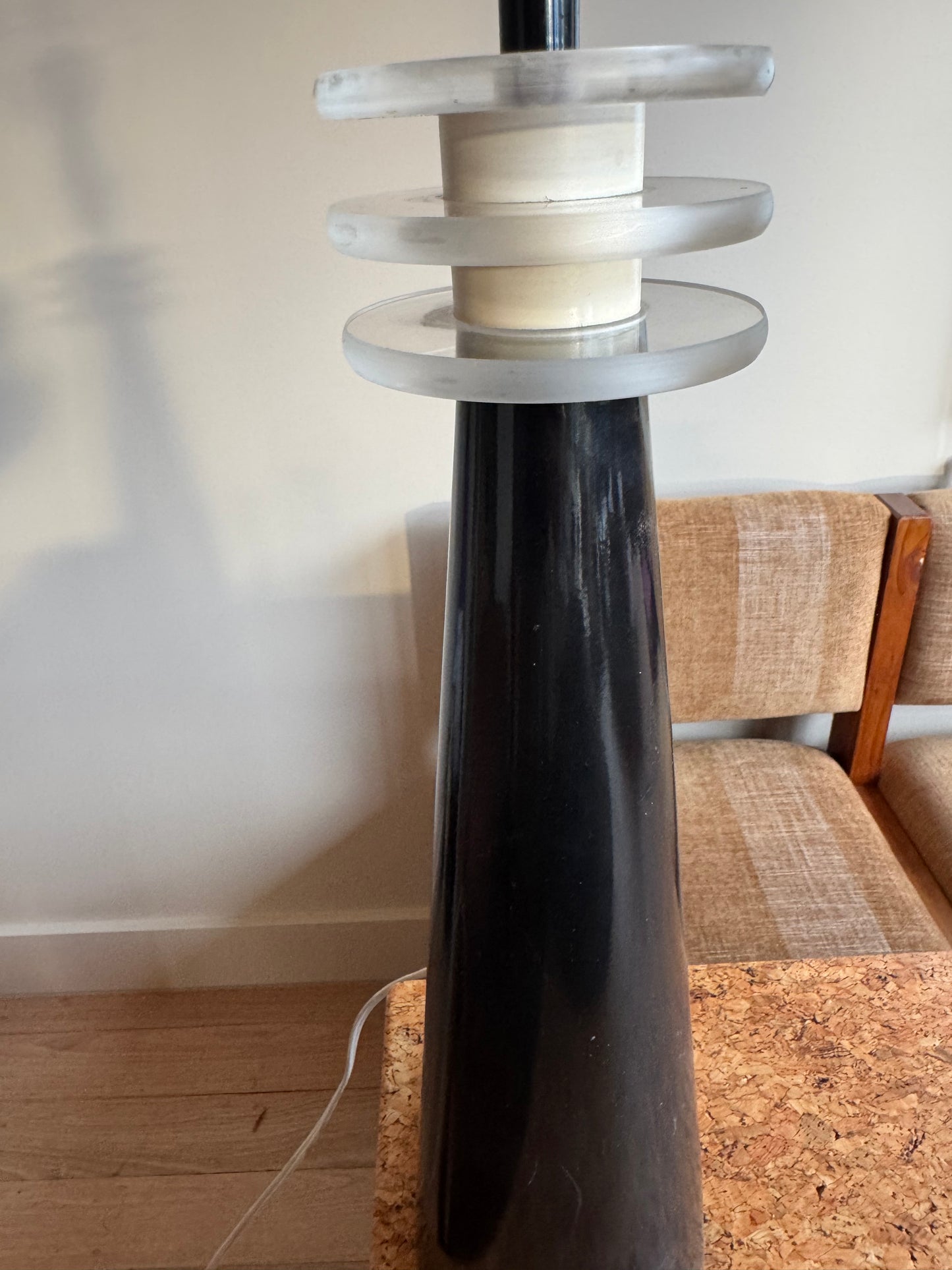 Vintage Lucite Black Ceramic Lamp