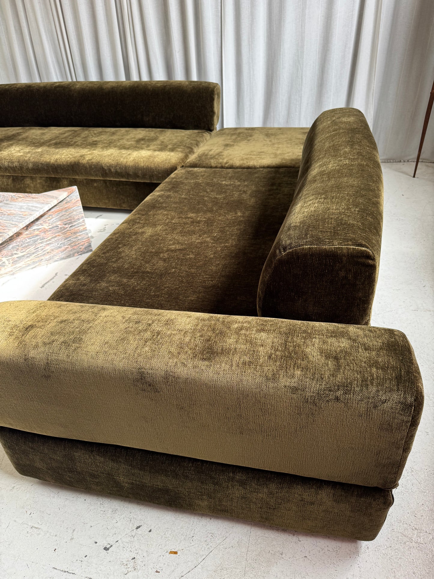 Custom Large Modular Sofa - Bark Velvet