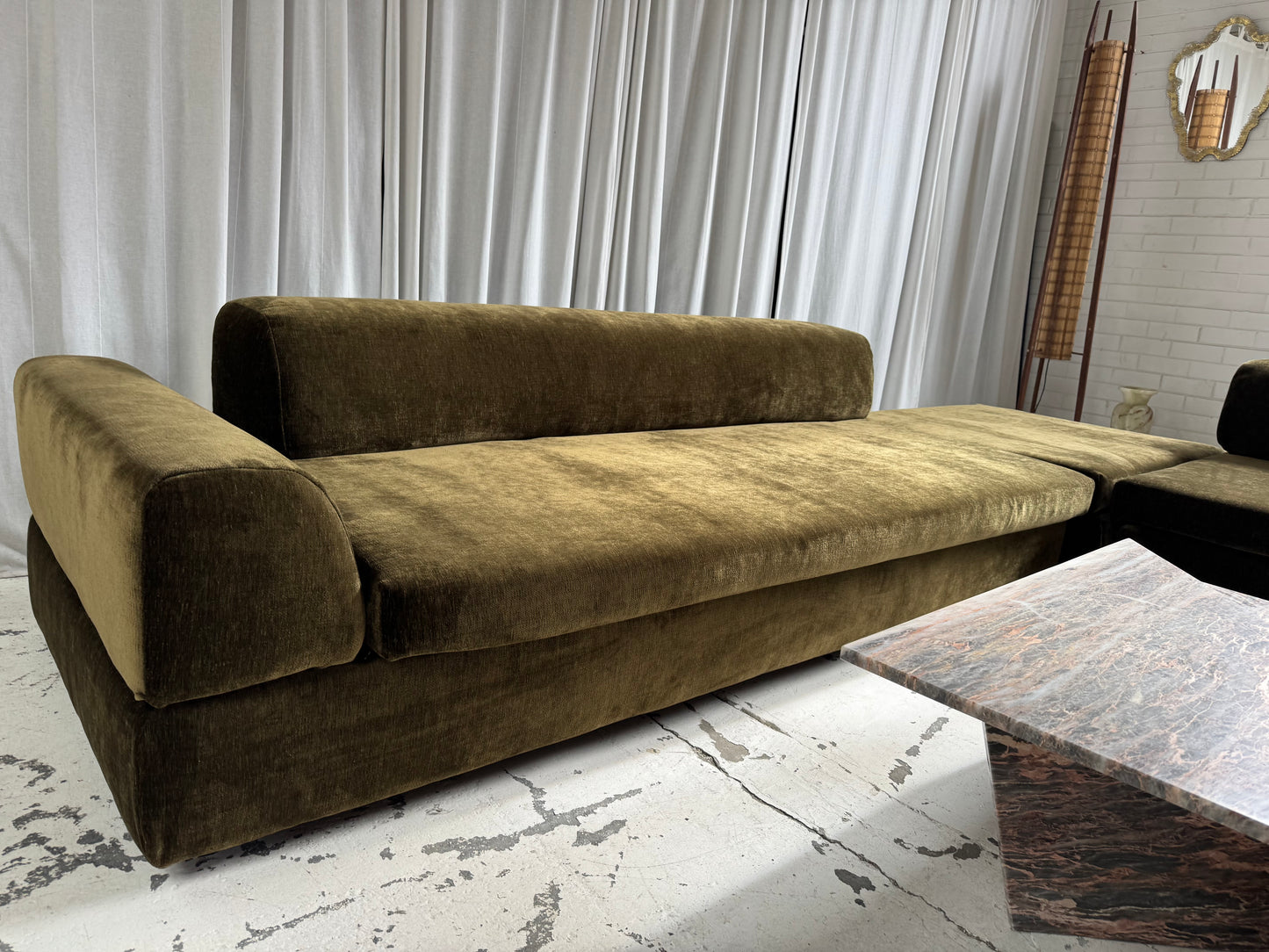 Custom Large Modular Sofa - Bark Velvet